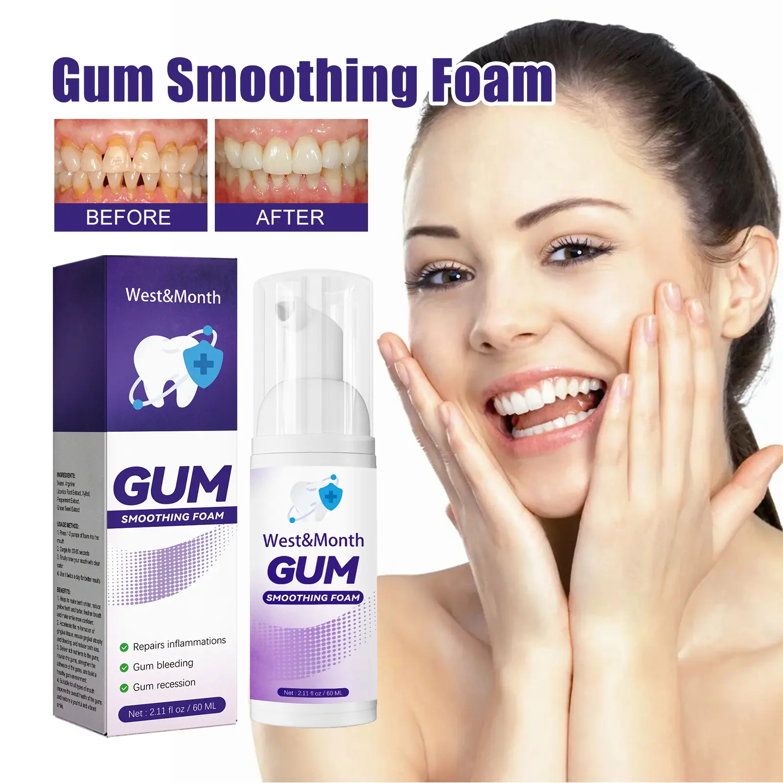 Gum Smoothing Foam for Healthy Gums and Oral Care - West&Month 1 gum smoothing foam clean stains whiten teeth West Month 384 6020