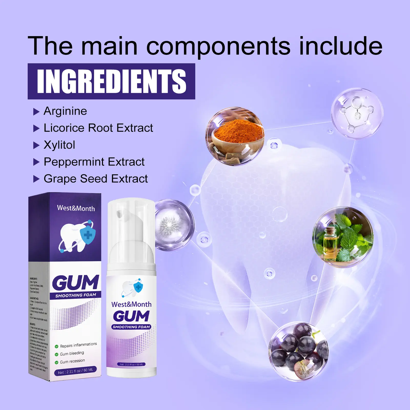 Gum Smoothing Foam for Healthy Gums and Oral Care - West&Month 2 gum smoothing foam clean stains whiten teeth West Month 384 6021