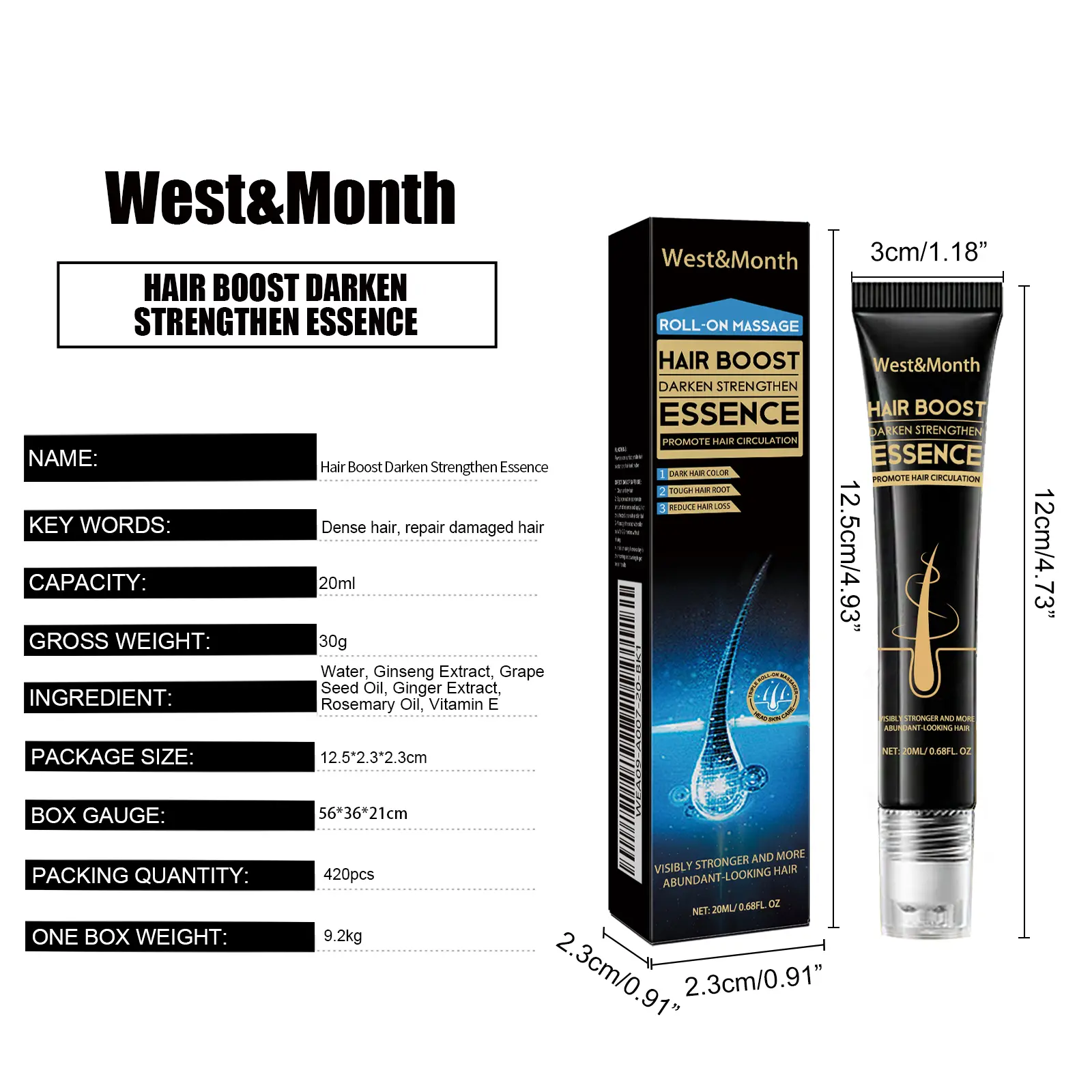 Hair Darkening Strengthening Essence with Scalp Massage Ball | West&Month 1 hair boost essence scalp massage thicken West Month 097 2334