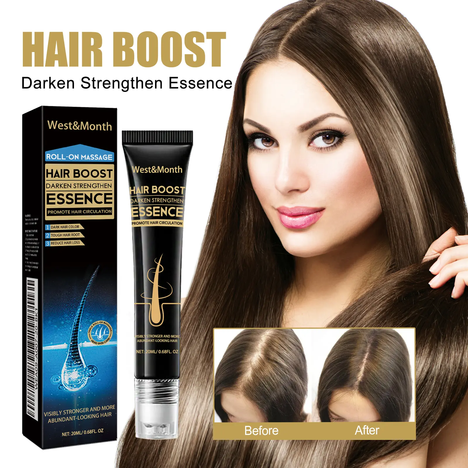 Hair Darkening Strengthening Essence with Scalp Massage Ball | West&Month 2 hair boost essence scalp massage thicken West Month 097 2335