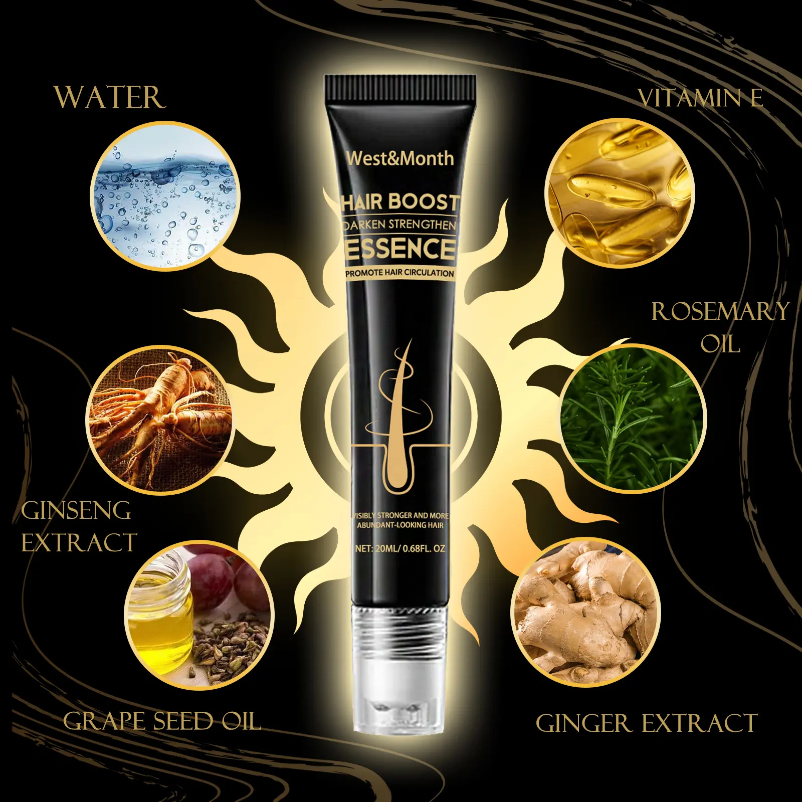 Hair Darkening Strengthening Essence with Scalp Massage Ball | West&Month 3 hair boost essence scalp massage thicken West Month 097 2336