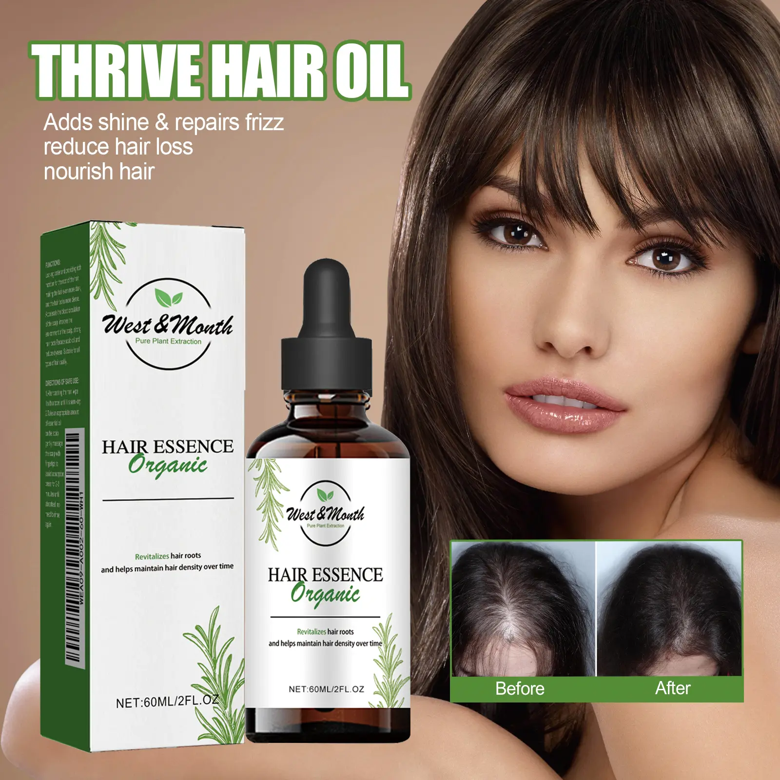 Essential Oil for Dry Hair Moisturizing Shine Treatment - West&Month 2 hair care oil protect dry moisturize soften West Month 232 4029