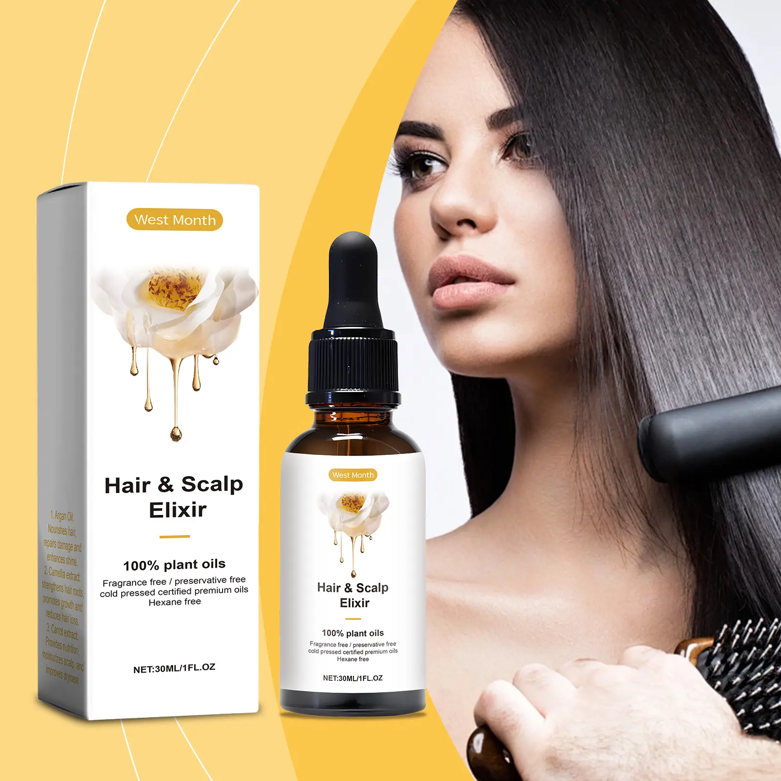 Hair Serum for Strength and Shine - West&Month 2 hair care serum nourish strengthen shine soften West Month 586 8724