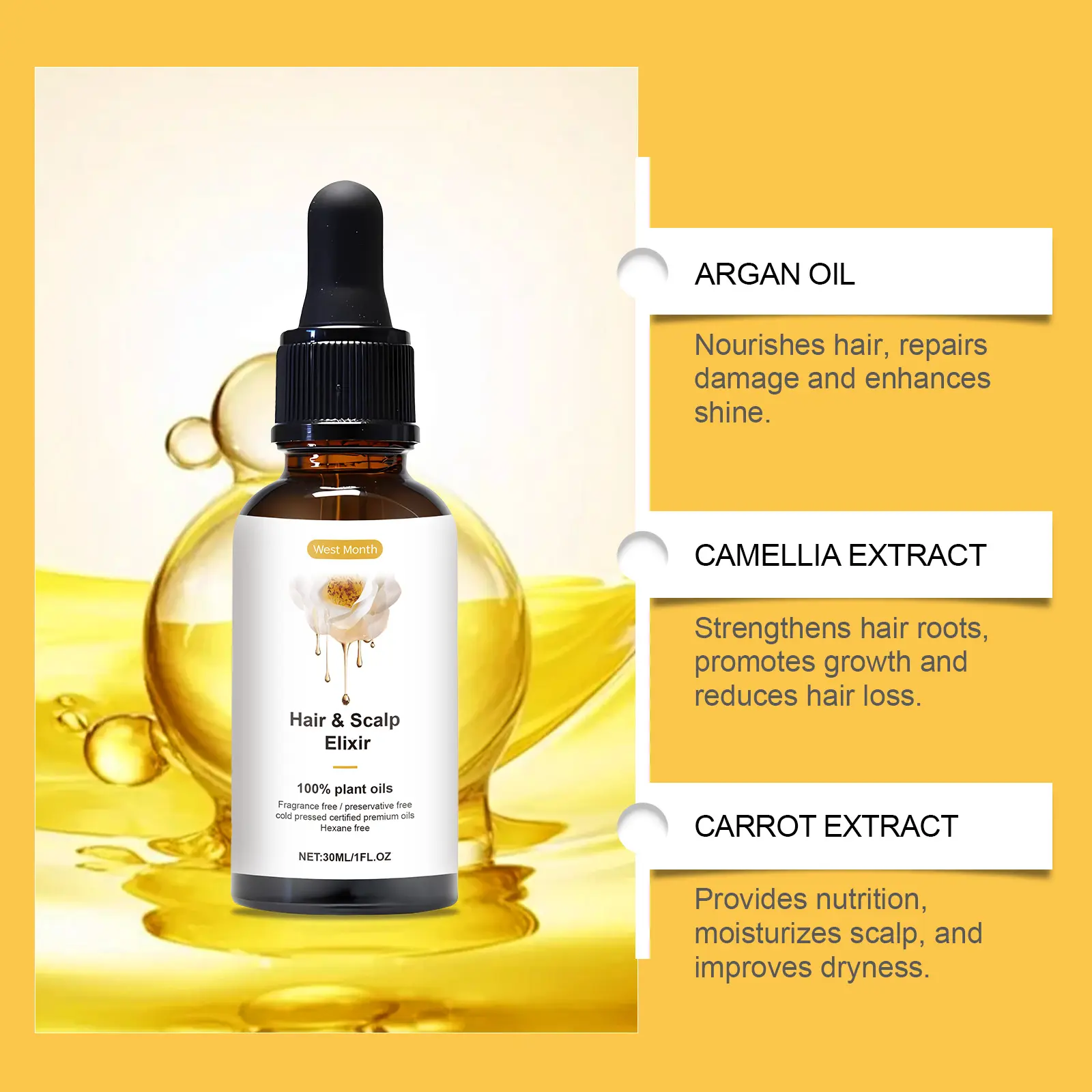 Hair Serum for Strength and Shine - West&Month 5 hair care serum nourish strengthen shine soften West Month 586 8725