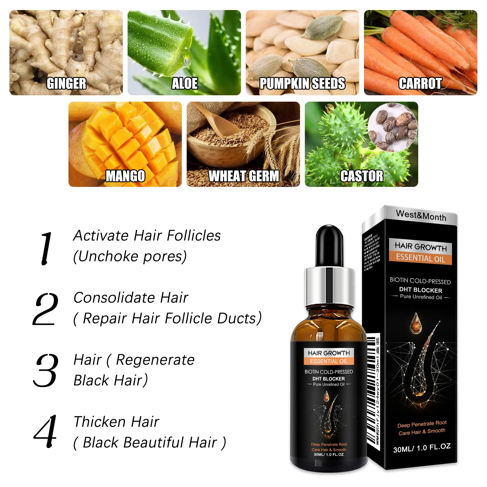 Hair Growth Essential Oil for Dry Hair Repair & Moisture | West&Month 3 hair growth essential oil dense repair dry hair West Month 042 1641