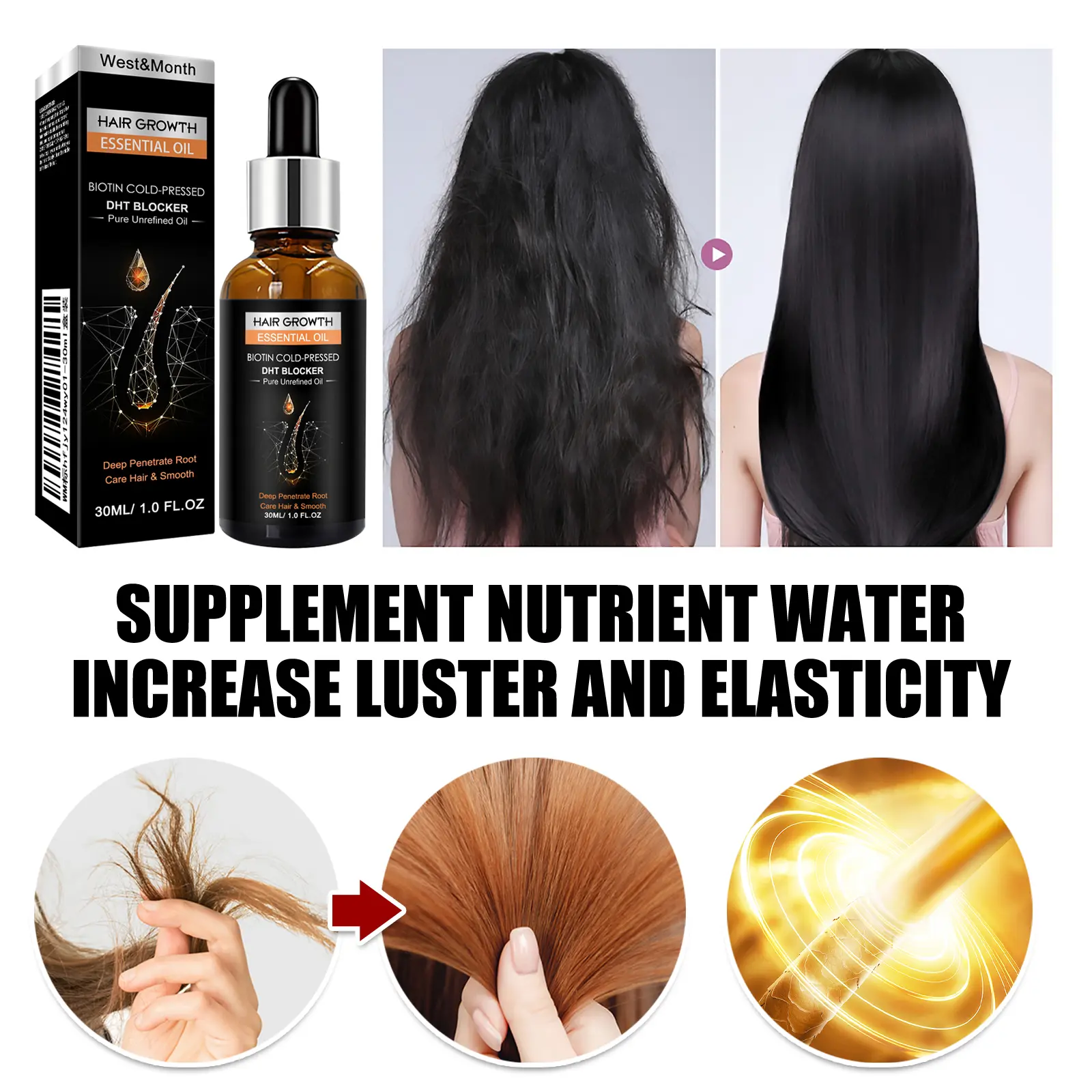 Hair Growth Essential Oil for Dry Hair Repair & Moisture | West&Month 6 hair growth essential oil dense repair dry hair West Month 042 1644