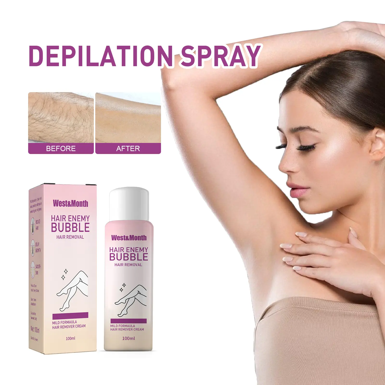 West&Month Hair Removal Spray Review: My Honest Experience 2 Close-up of West&Month spray nozzle and smooth skin