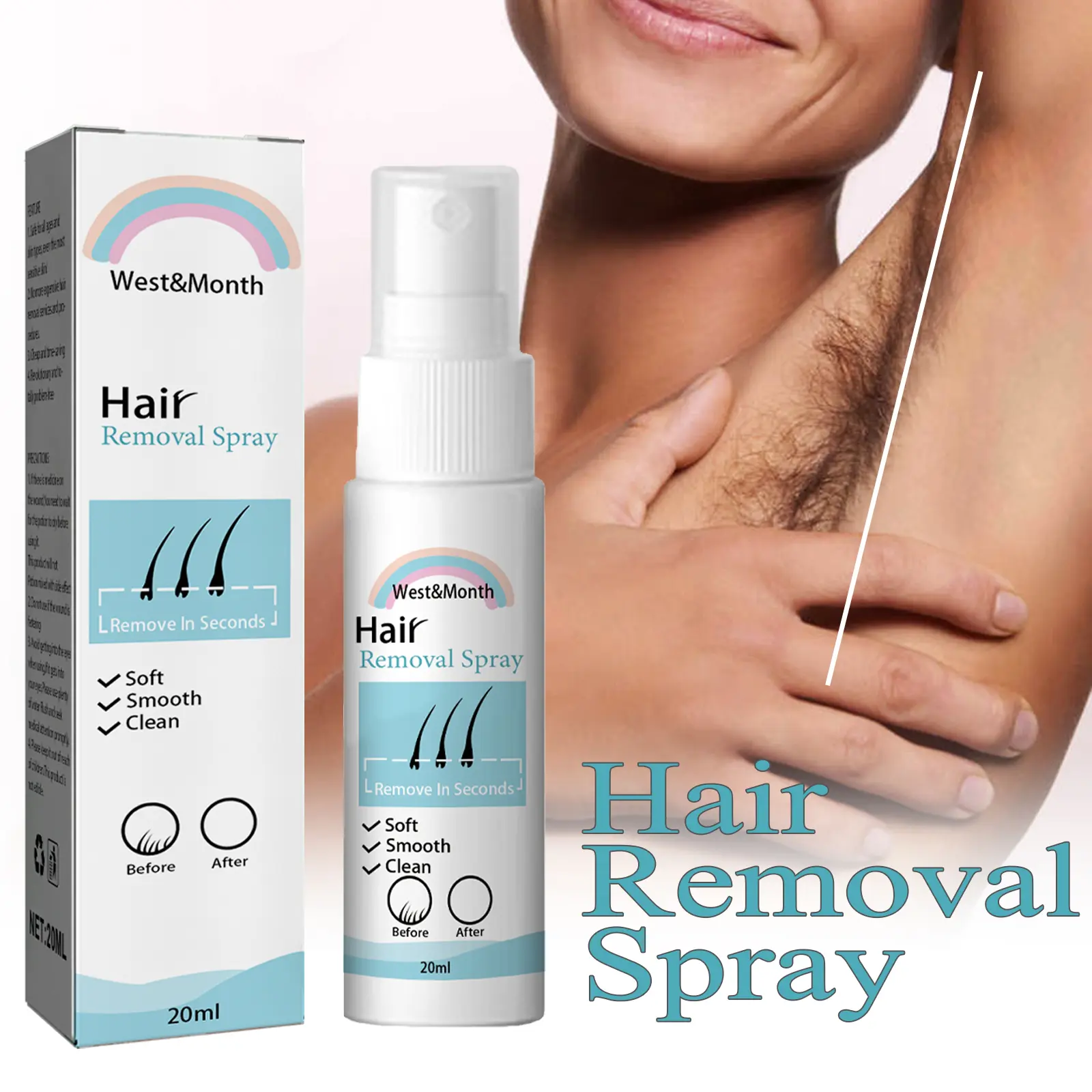 Hair Removal Spray for Underarm & Body Mild Formula West&Month 2 hair removal spray underarm full body mild West Month 033 1524