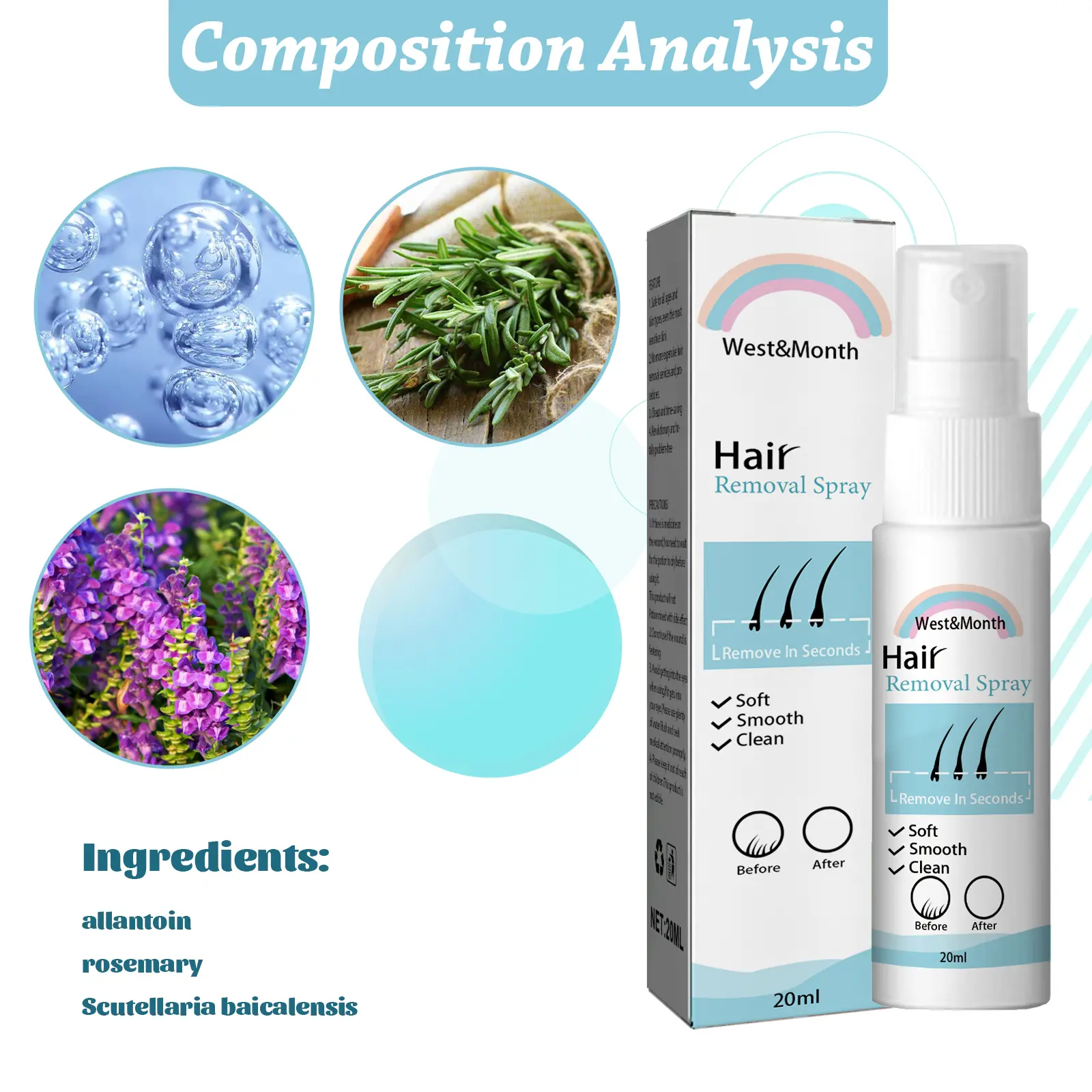 Hair Removal Spray for Underarm & Body Mild Formula West&Month 3 hair removal spray underarm full body mild West Month 033 1525