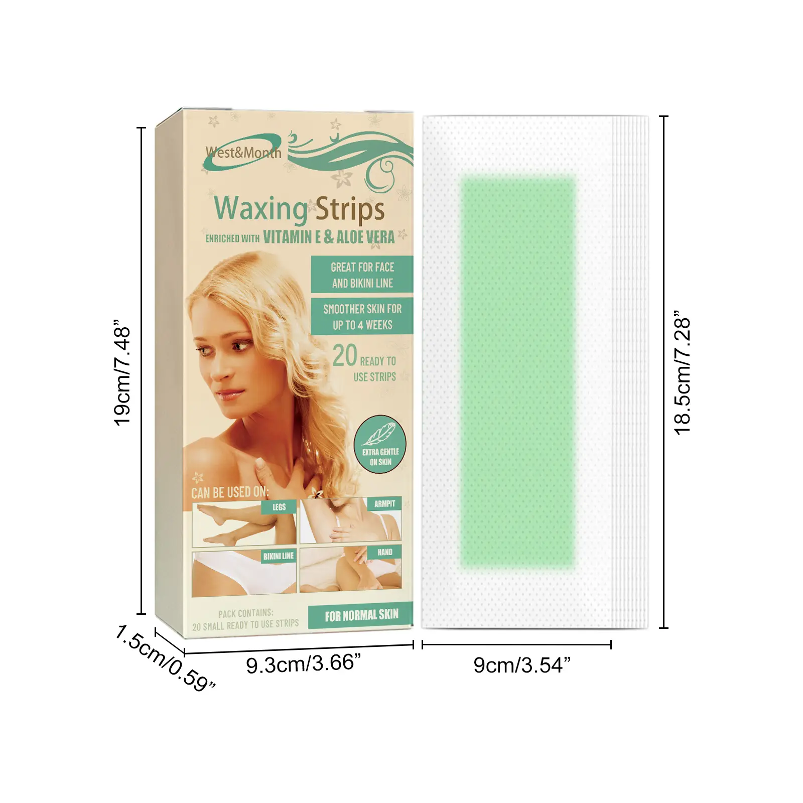 Hair Removal Wax Strips for Smooth Skin - Gentle & Quick - West&Month 1 hair remove wax strips quick gentle no black spots West Month 387 6060