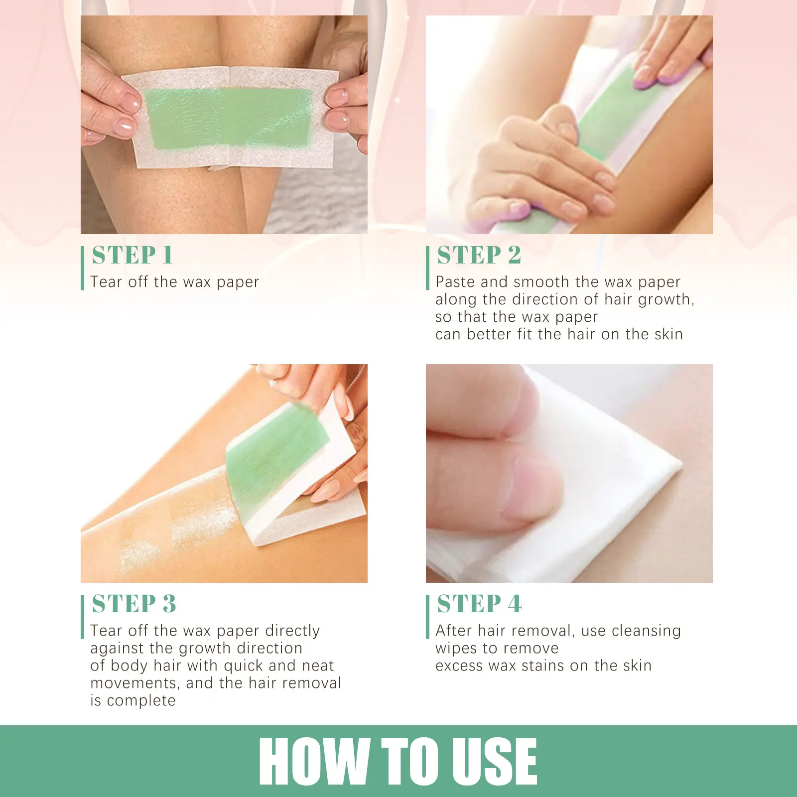 Hair Removal Wax Strips for Smooth Skin - Gentle & Quick - West&Month 4 hair remove wax strips quick gentle no black spots West Month 387 6062