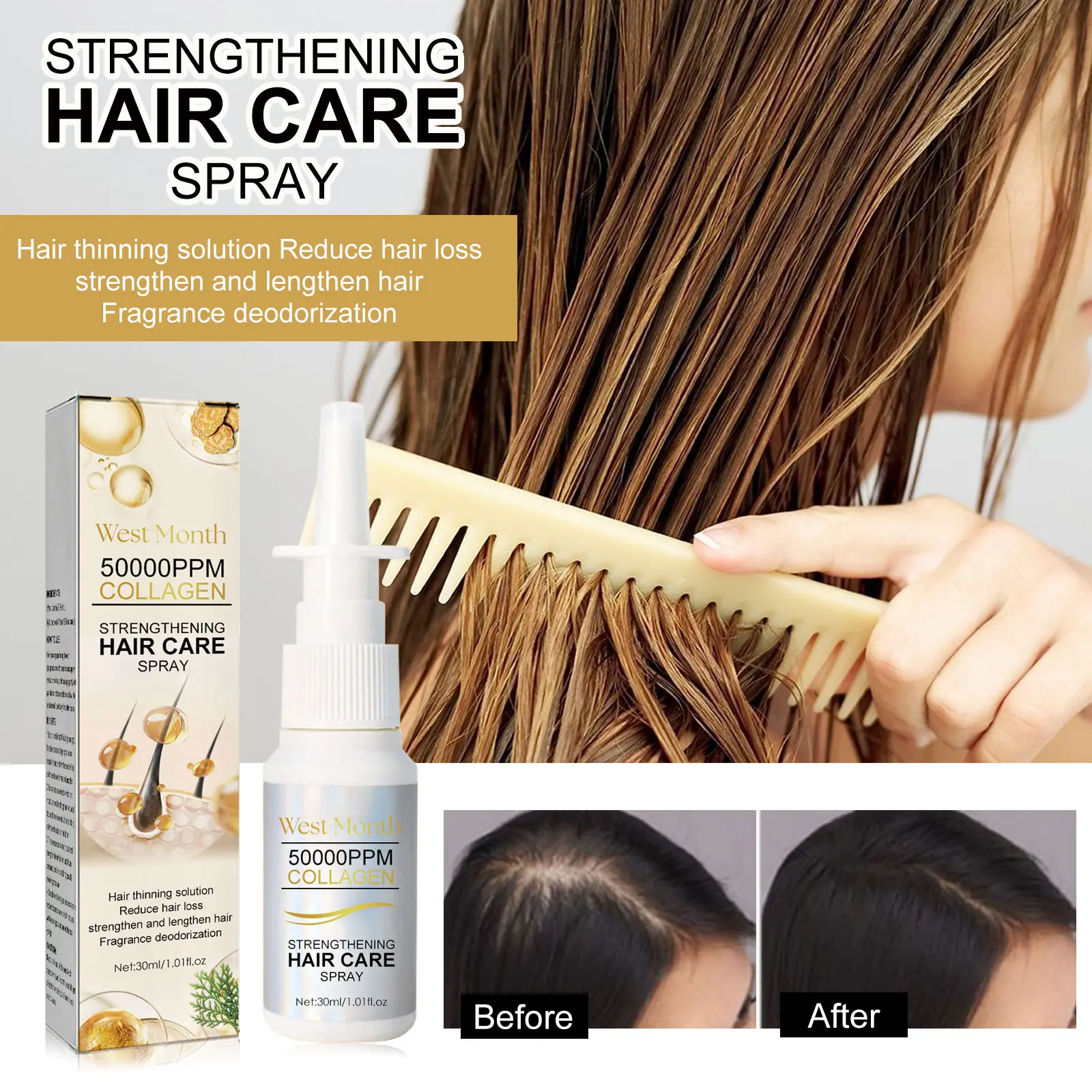 Hair Smoothing Essence Spray - Moisturizing & Strengthening - West&Month 2 hair smoothing spray moisturize strengthen prevent loss West Month 391 6116