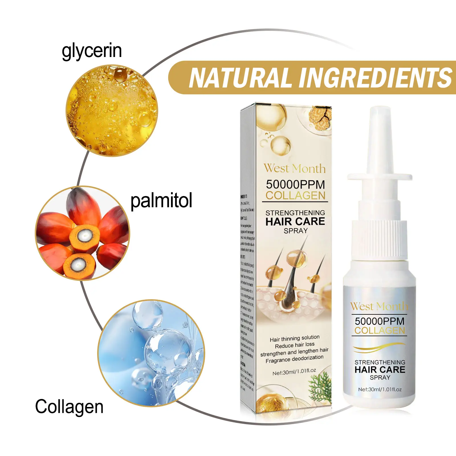 Hair Smoothing Essence Spray - Moisturizing & Strengthening - West&Month 3 hair smoothing spray moisturize strengthen prevent loss West Month 391 6117