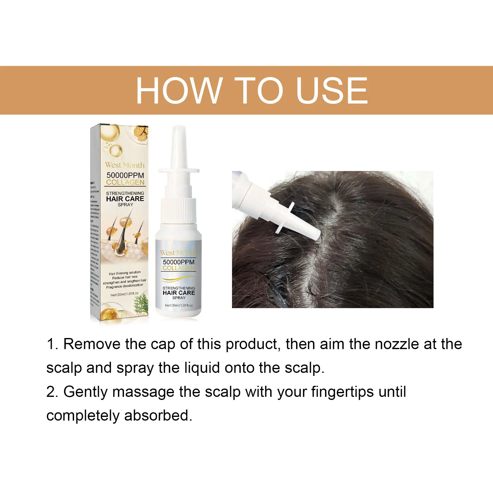 Hair Smoothing Essence Spray - Moisturizing & Strengthening - West&Month 4 hair smoothing spray moisturize strengthen prevent loss West Month 391 6118