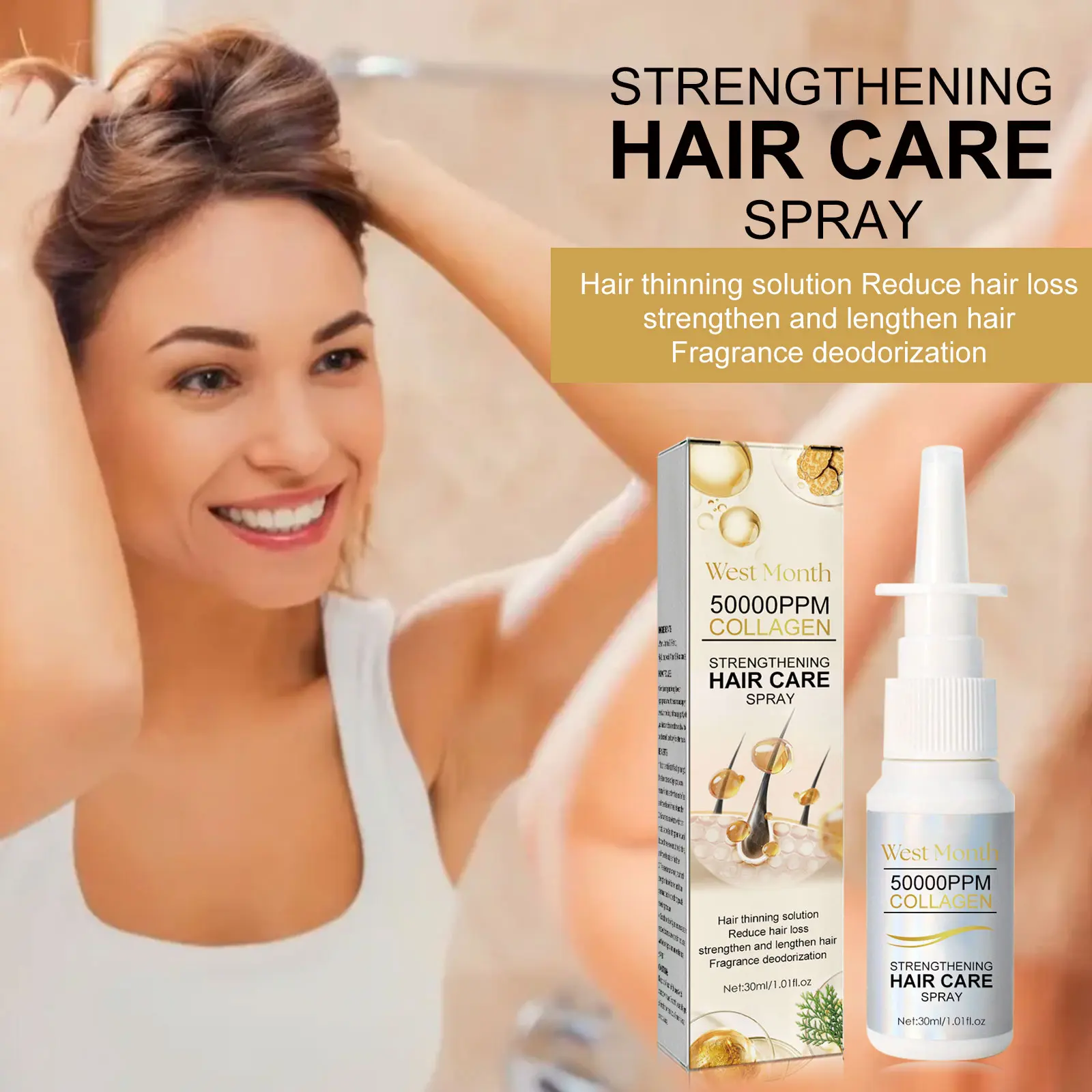 Hair Smoothing Essence Spray - Moisturizing & Strengthening - West&Month 6 hair smoothing spray moisturize strengthen prevent loss West Month 391 6120