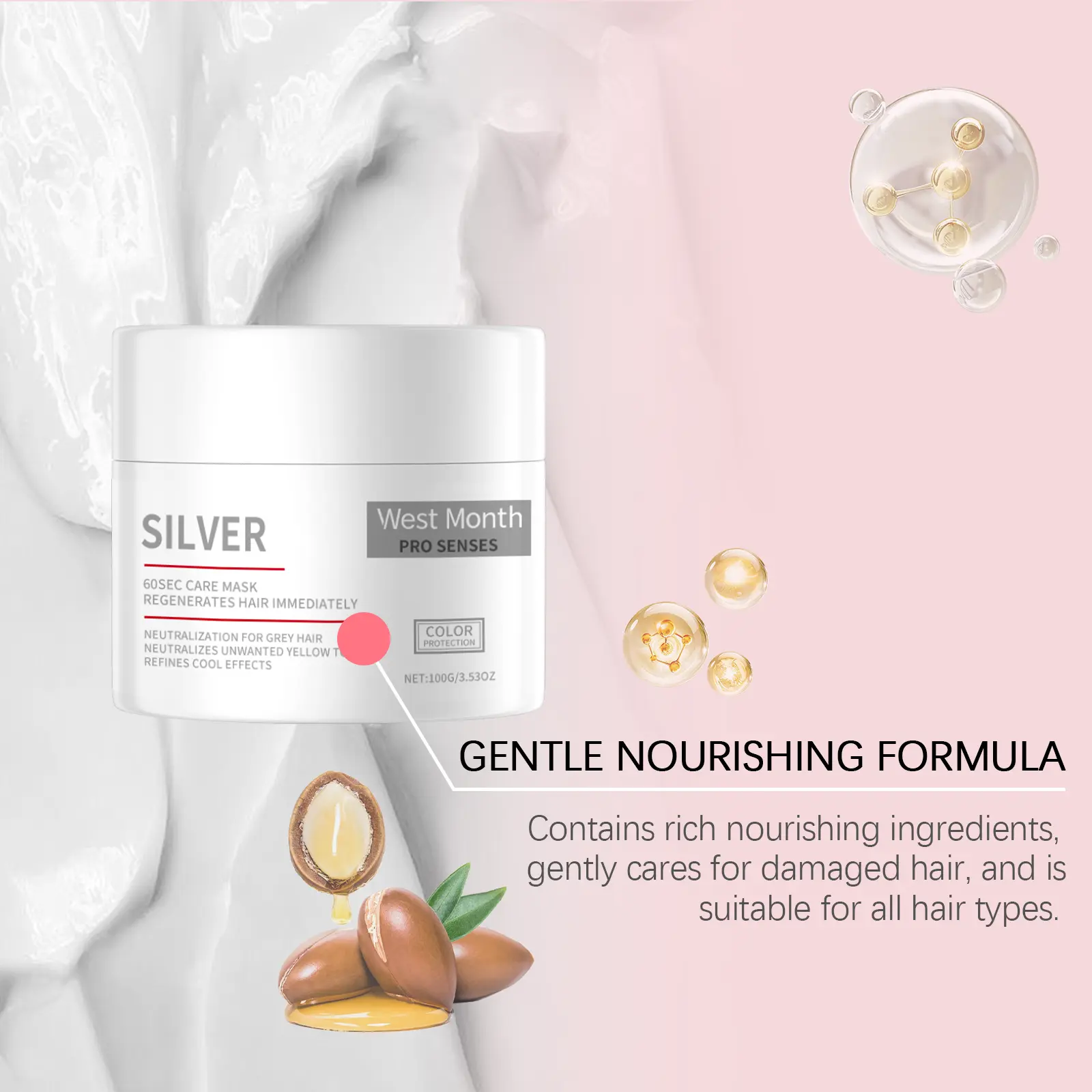 Dry Frizzy Hair Mask - 60s Smoothing & Moisturizing Treatment - West&Month 7 hair treatment mask repair dry frizz moisturize West Month 646 9357
