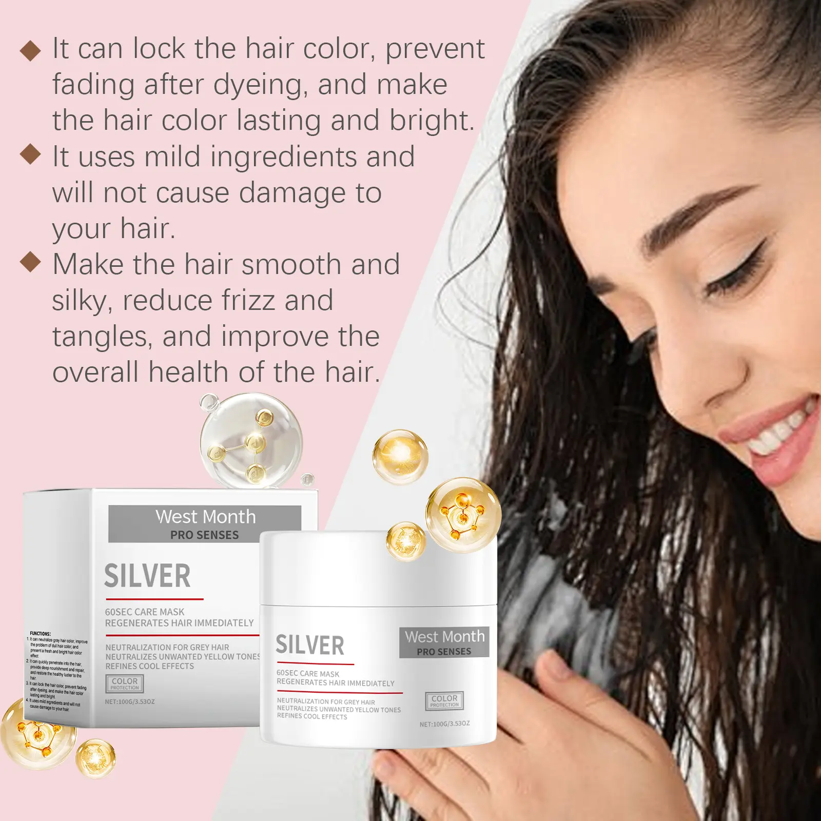 Dry Frizzy Hair Mask - 60s Smoothing & Moisturizing Treatment - West&Month 8 hair treatment mask repair dry frizz moisturize West Month 646 9358