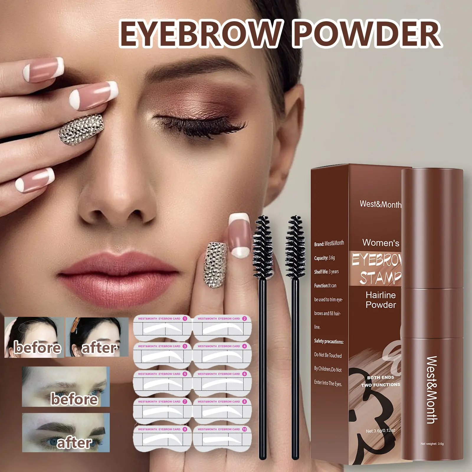 Eyebrow Contour Powder Hairline Filler & Shaper - West&Month 1 hairline eyebrow powder contour portable West Month 318 5104