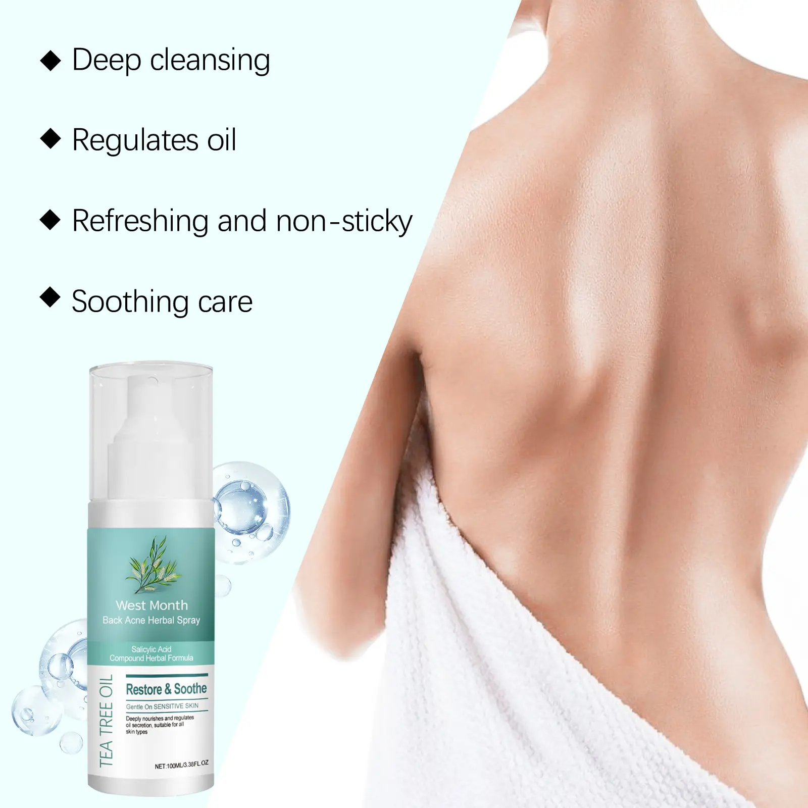 Herbal Back Care Spray Hydrating Moisturizer for Smooth Skin - West&Month 5 herbal back spray gentle hydrating smooth West Month 125 2666