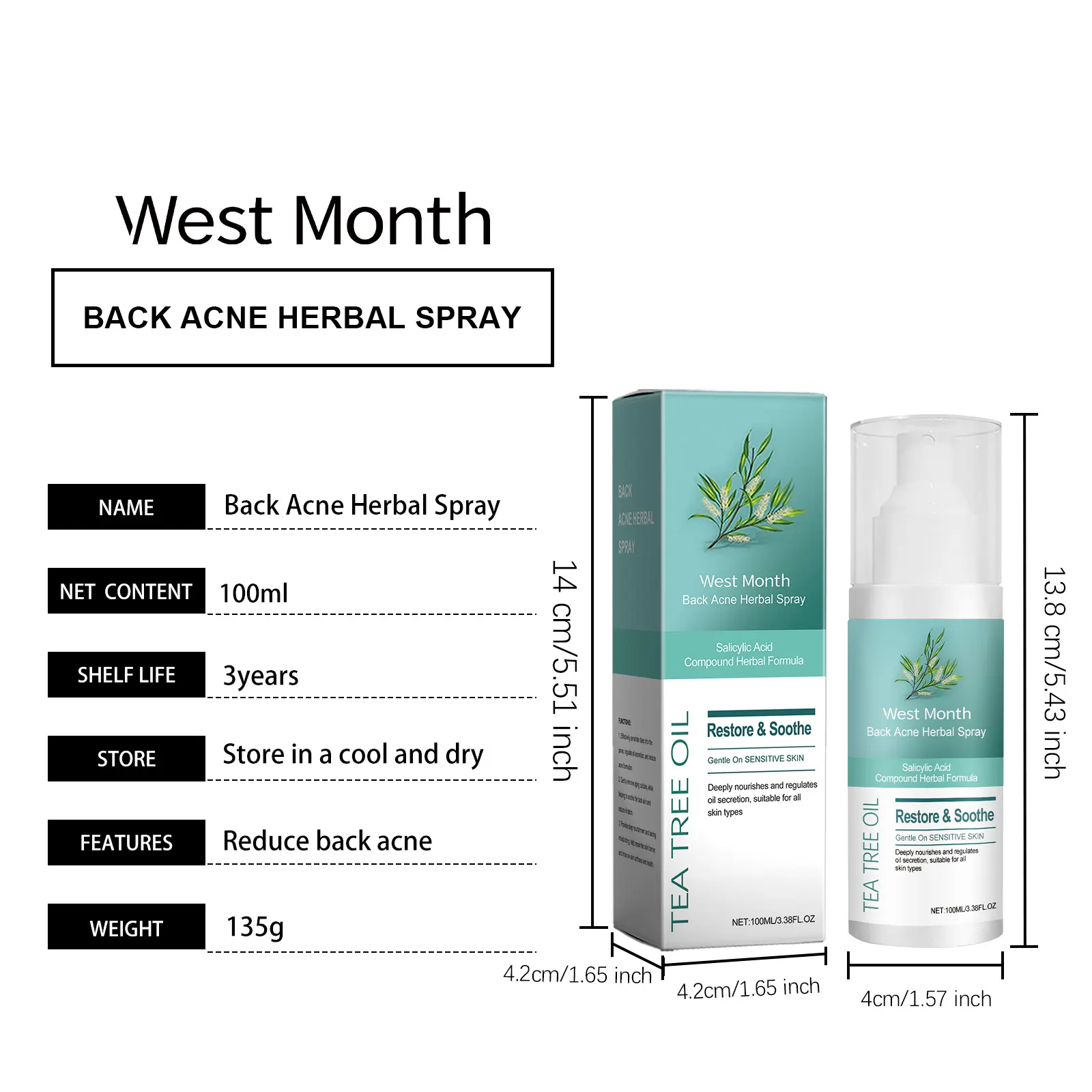 Herbal Back Care Spray Hydrating Moisturizer for Smooth Skin - West&Month 1 herbal back spray gentle hydrating smooth West Month 125 2669