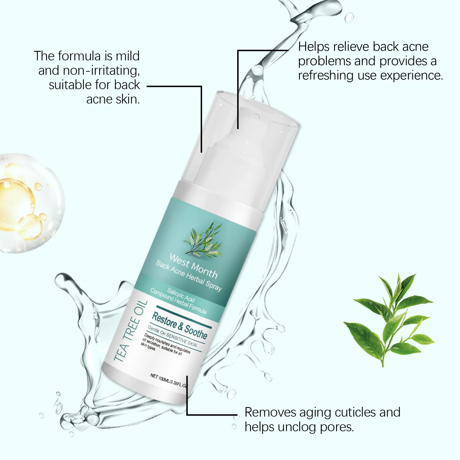 Herbal Back Care Spray Hydrating Moisturizer for Smooth Skin - West&Month 7 herbal back spray gentle hydrating smooth West Month 125 2671