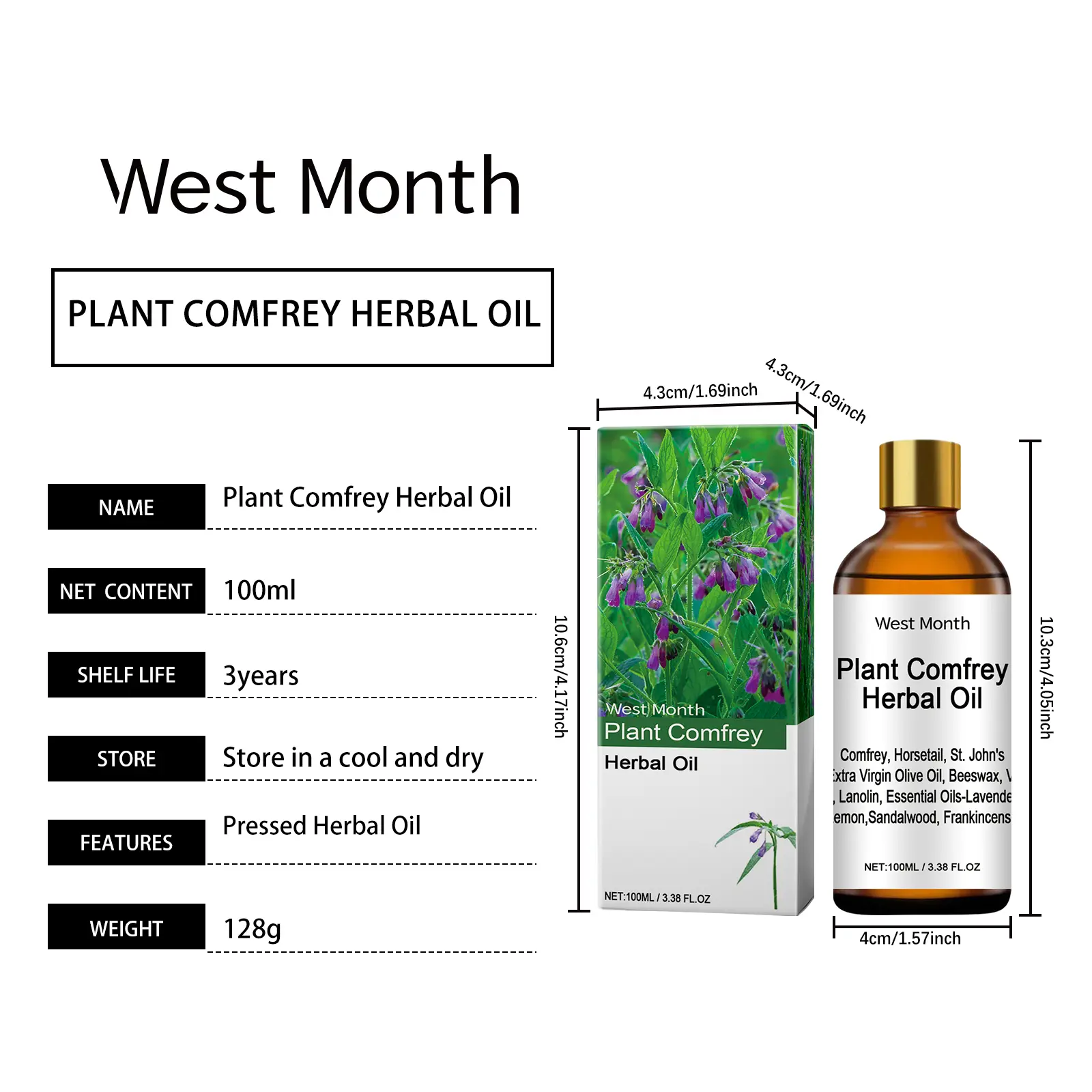 Herbal Comfrey Oil for Joint Massage and Moisturizing - West&Month 1 herbal compost oil massage moisturize joint West Month 561 8467