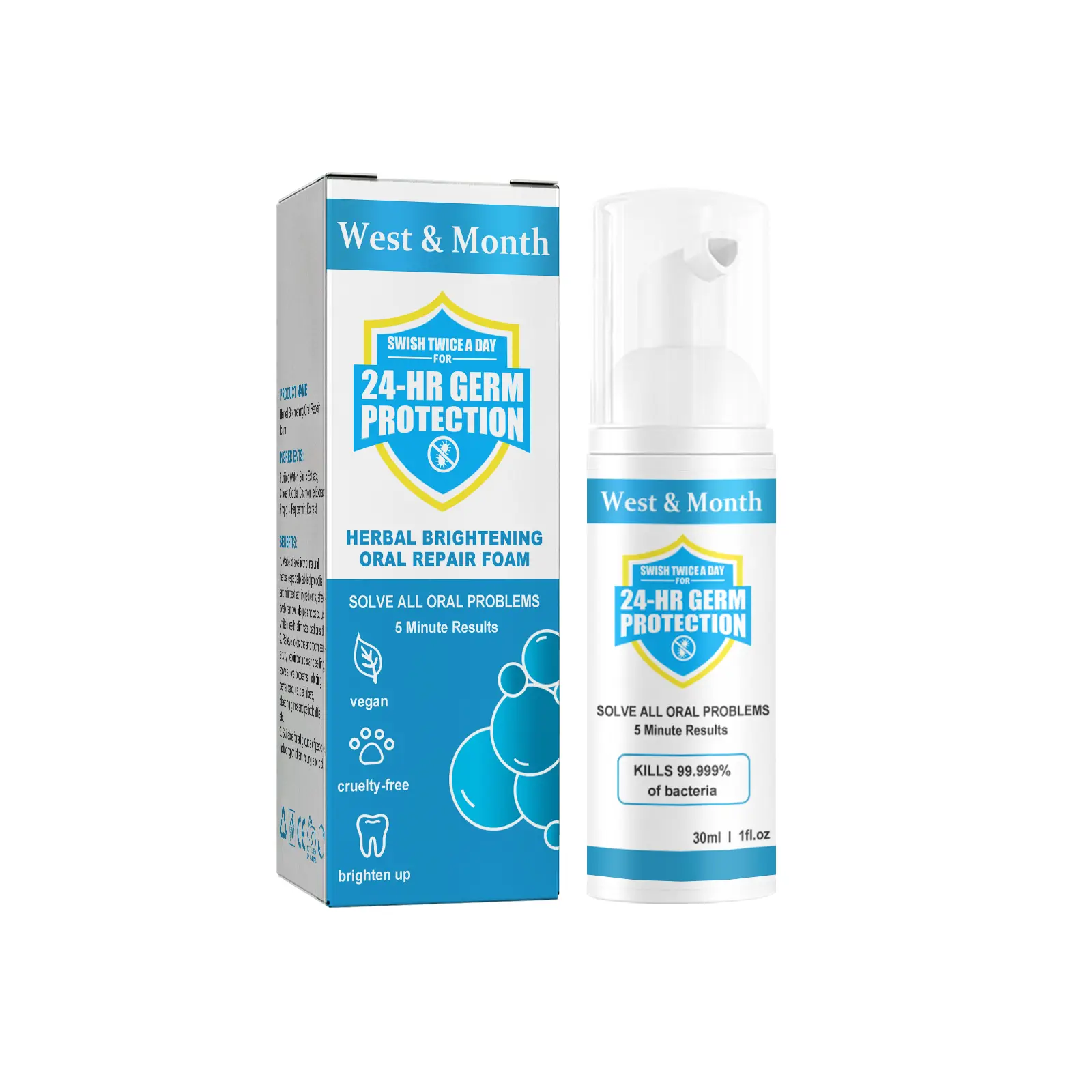 So, I Tried That Viral Herbal Teeth Foam. Here's What Actually Happened. 2 Close-up of West&Month Herbal Teeth Whitening Foam being dispensed