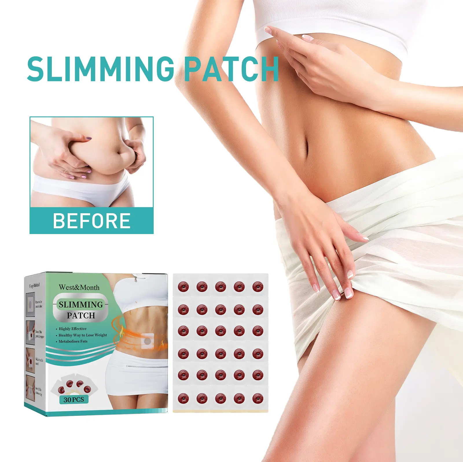 Herbal Belly Button Patch for Soft & Smooth Skin - West&Month 2 herbal slimming patch belly magnetic lazy West Month 620 9065
