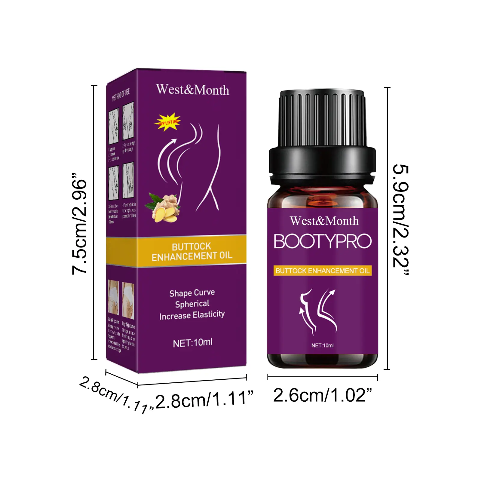 Hip Care Massage Oil with Ginger & Rose - West&Month 1 hip care oil lift massage firm highlight curves West Month 411 6399