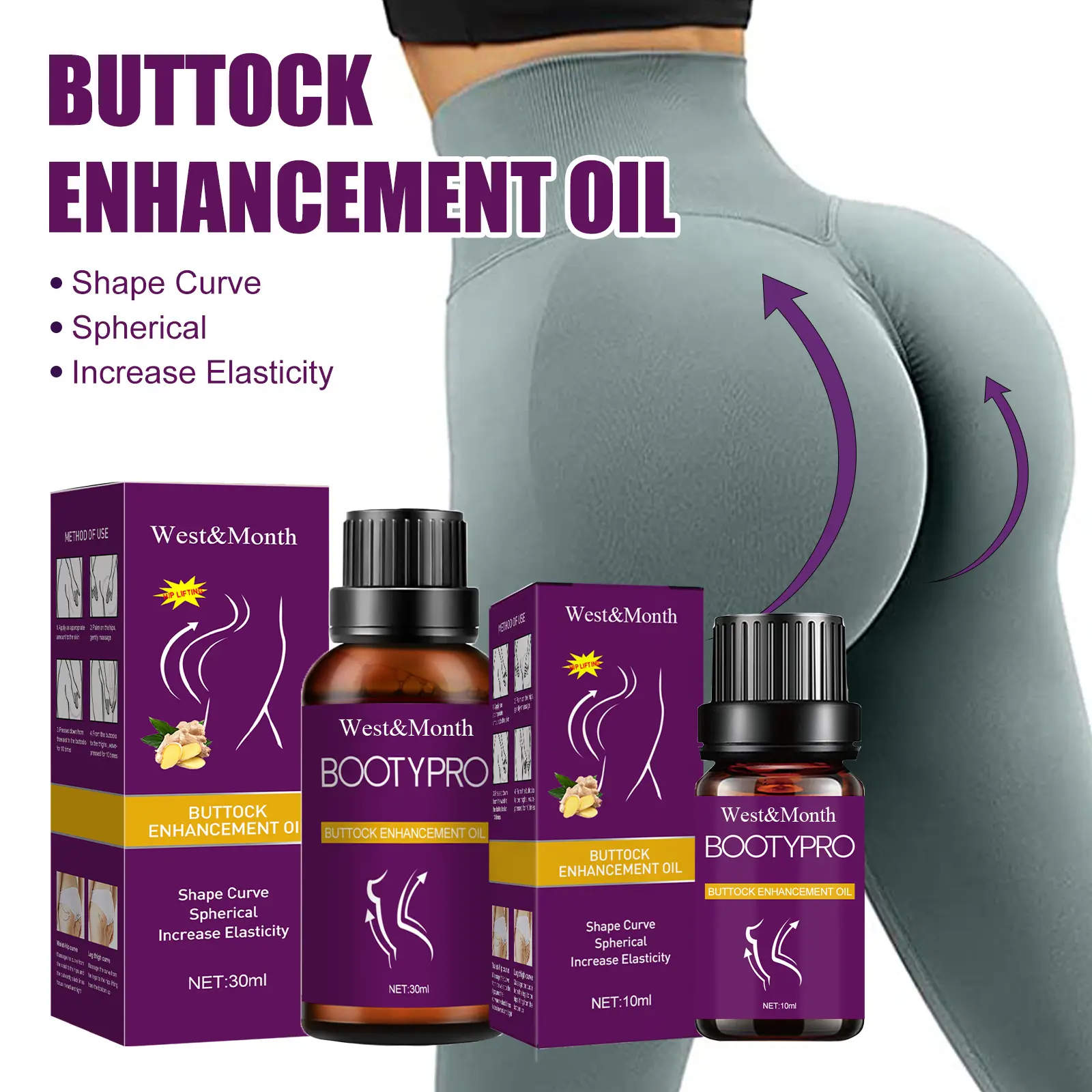 Buttocks Massage Oil for Skin Conditioning (30ml) - West&Month 2 hip care oil lift massage firm highlight curves West Month 411 6400
