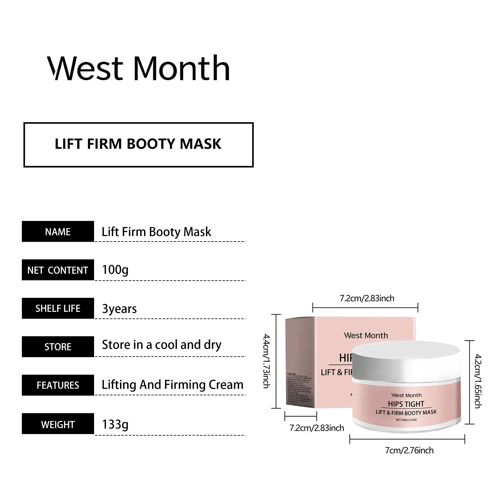Firming Hip & Buttock Moisturizer with Collagen | West&Month 1 hip moisturizer firming hydrating lift West Month 128 2712