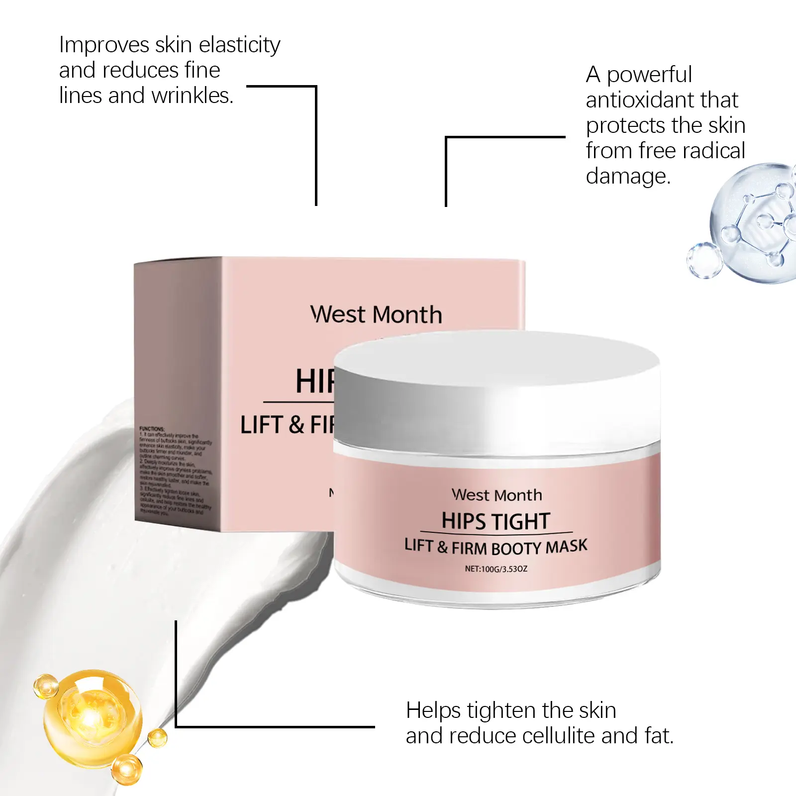 Firming Hip & Buttock Moisturizer with Collagen | West&Month 6 hip moisturizer firming hydrating lift West Month 128 2715