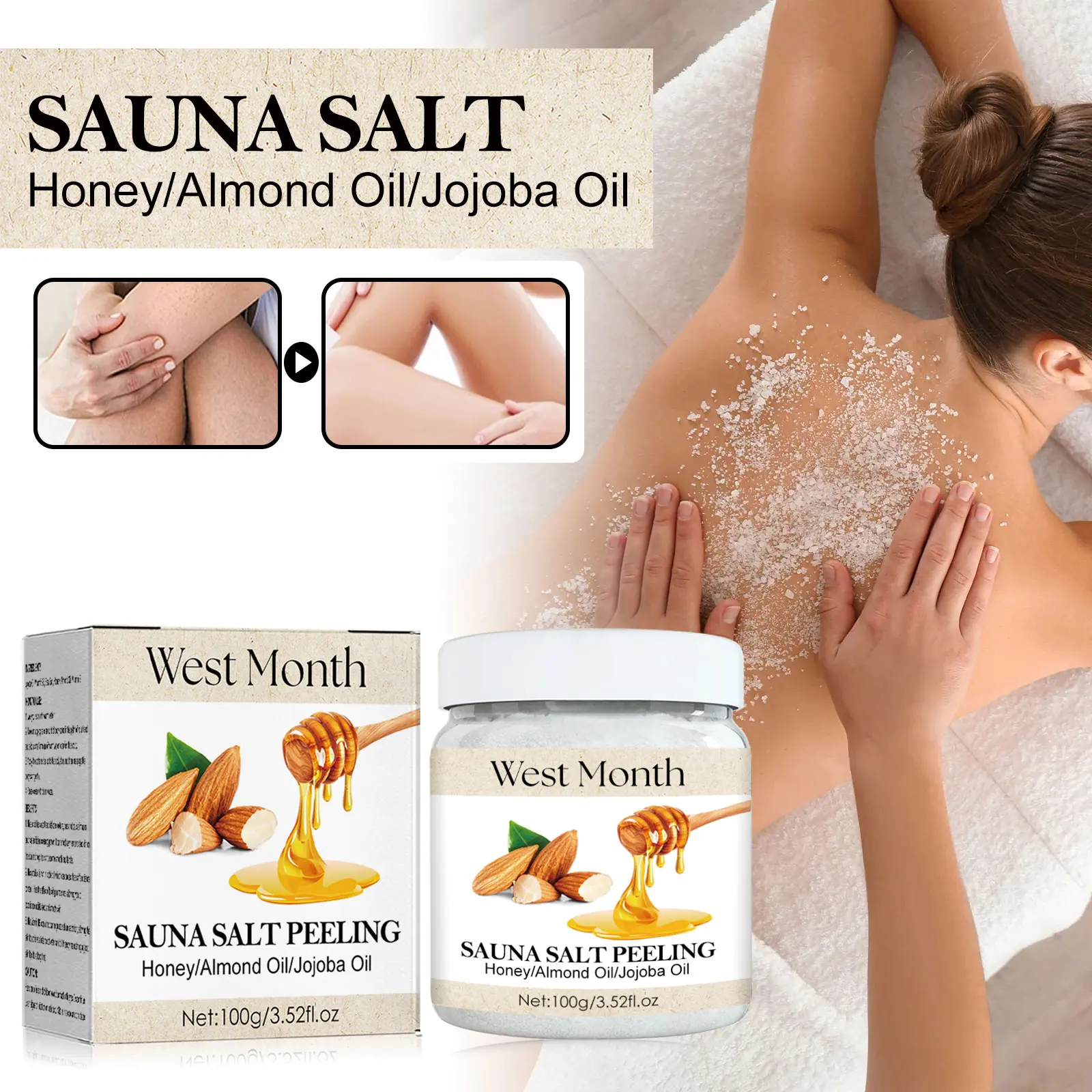 Honey Almond Body Scrub for Chicken Skin & KP - West&Month 2 honey almond bath salt scrub clean horny West Month 228 3974