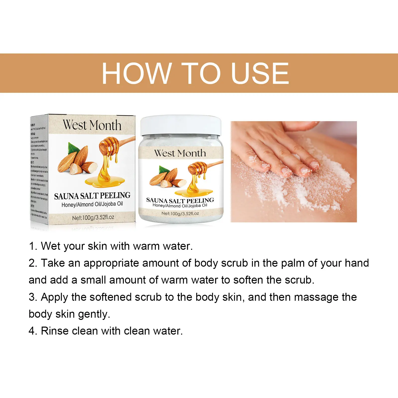 Honey Almond Body Scrub for Chicken Skin & KP - West&Month 4 honey almond bath salt scrub clean horny West Month 228 3976