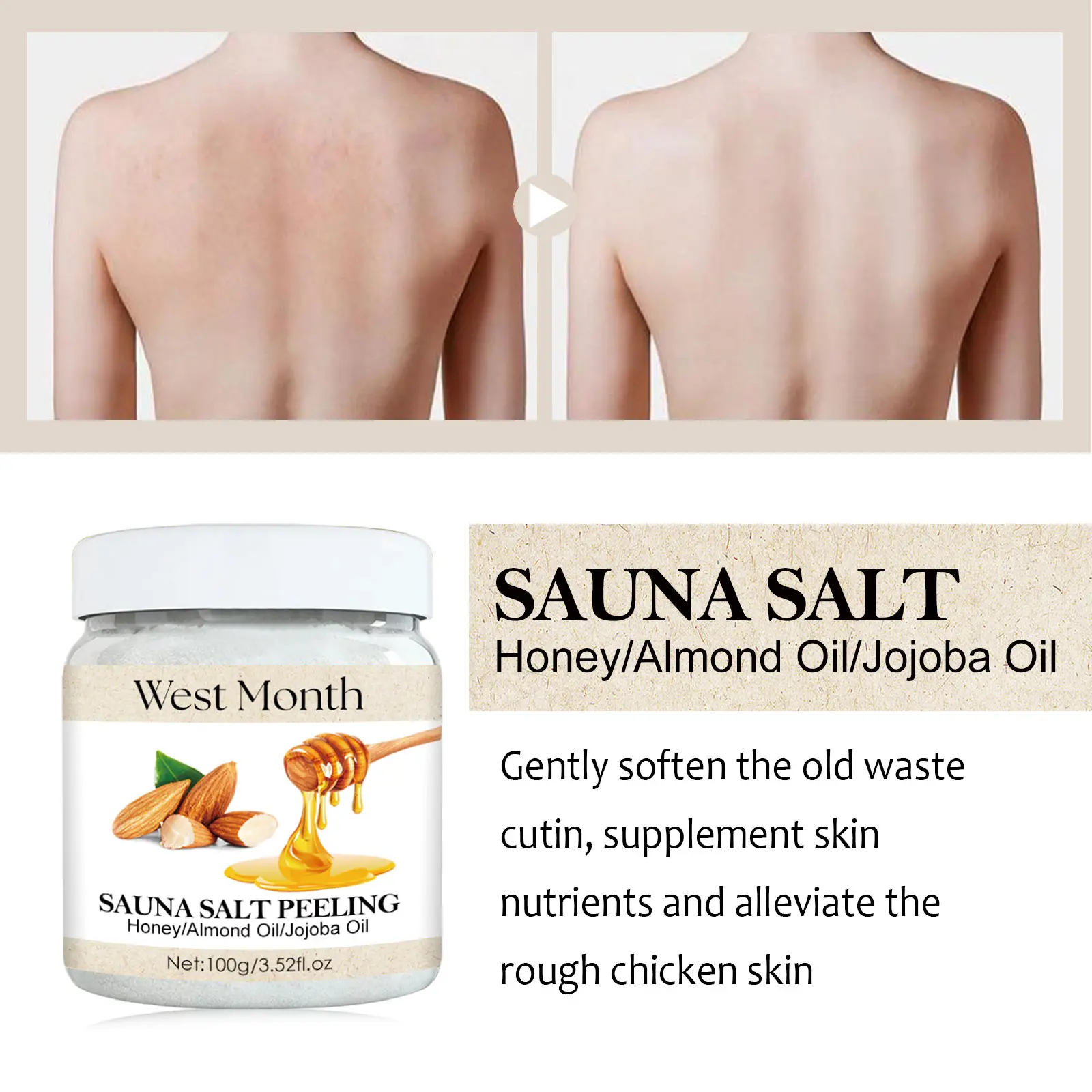 Honey Almond Body Scrub for Chicken Skin & KP - West&Month 6 honey almond bath salt scrub clean horny West Month 228 3978