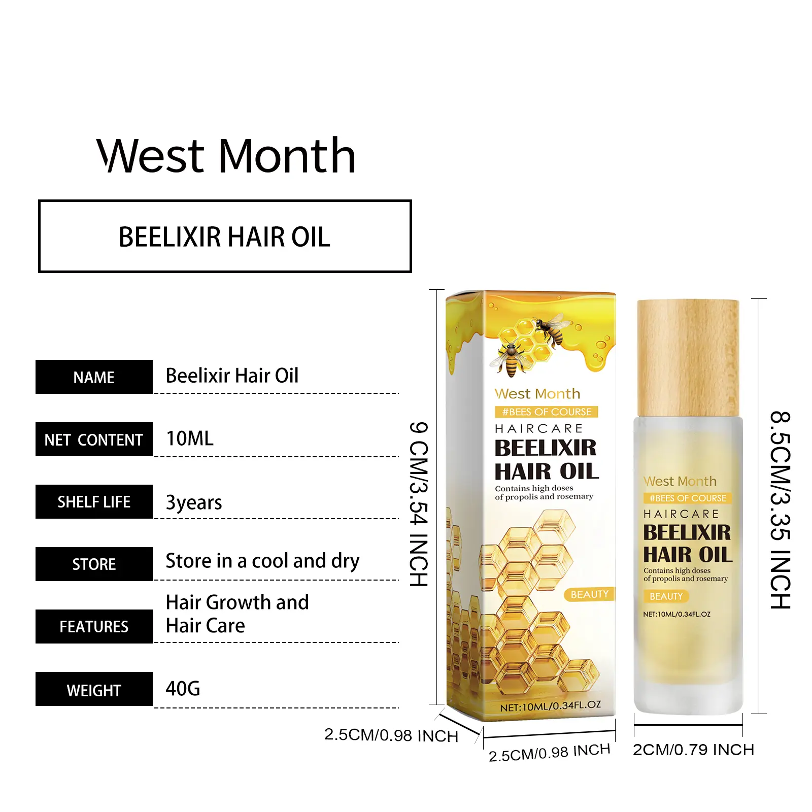 Honey Rosemary Hair Oil for Dry Hair Moisture - West&Month 1 honey hair oil repair dry ends moisture West Month 162 3143