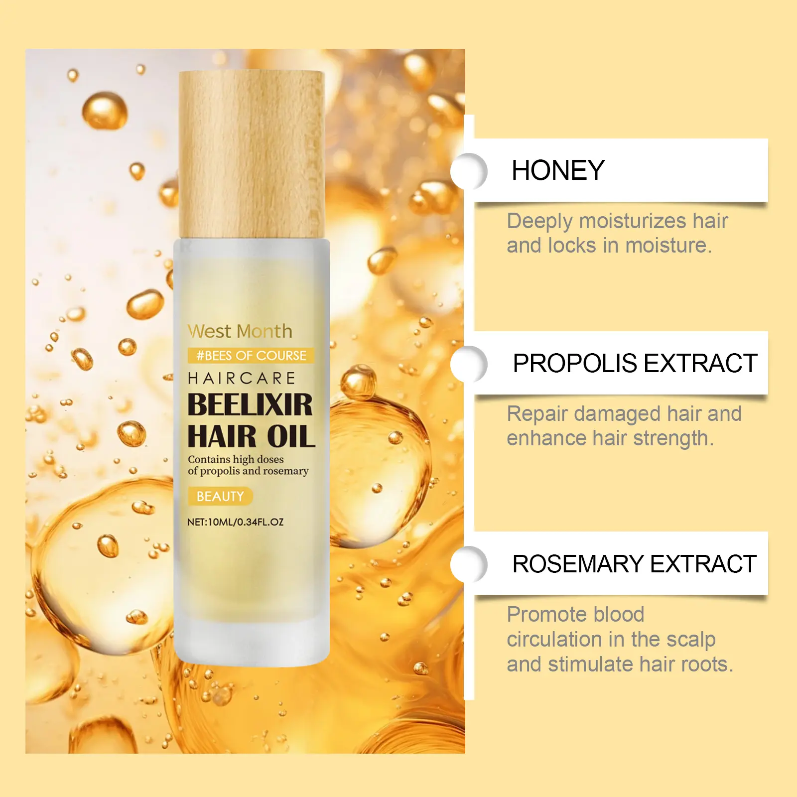 Honey Rosemary Hair Oil for Dry Hair Moisture - West&Month 8 honey hair oil repair dry ends moisture West Month 162 3145