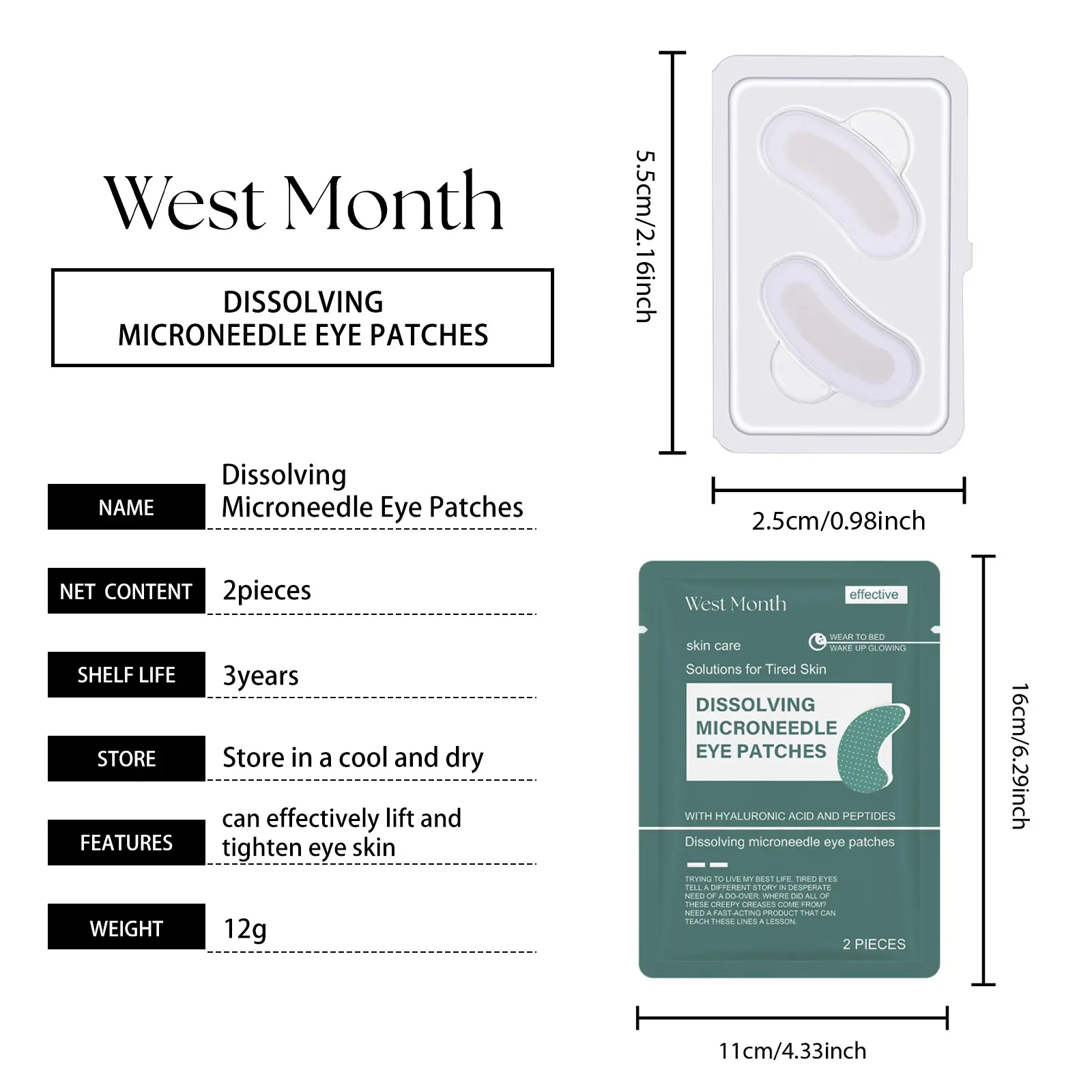 Hyaluronic Eye Mask for Dark Circles & Fine Lines - West&Month 1 hyaluronic acid eye mask brighten reduce lines West Month 190 3496