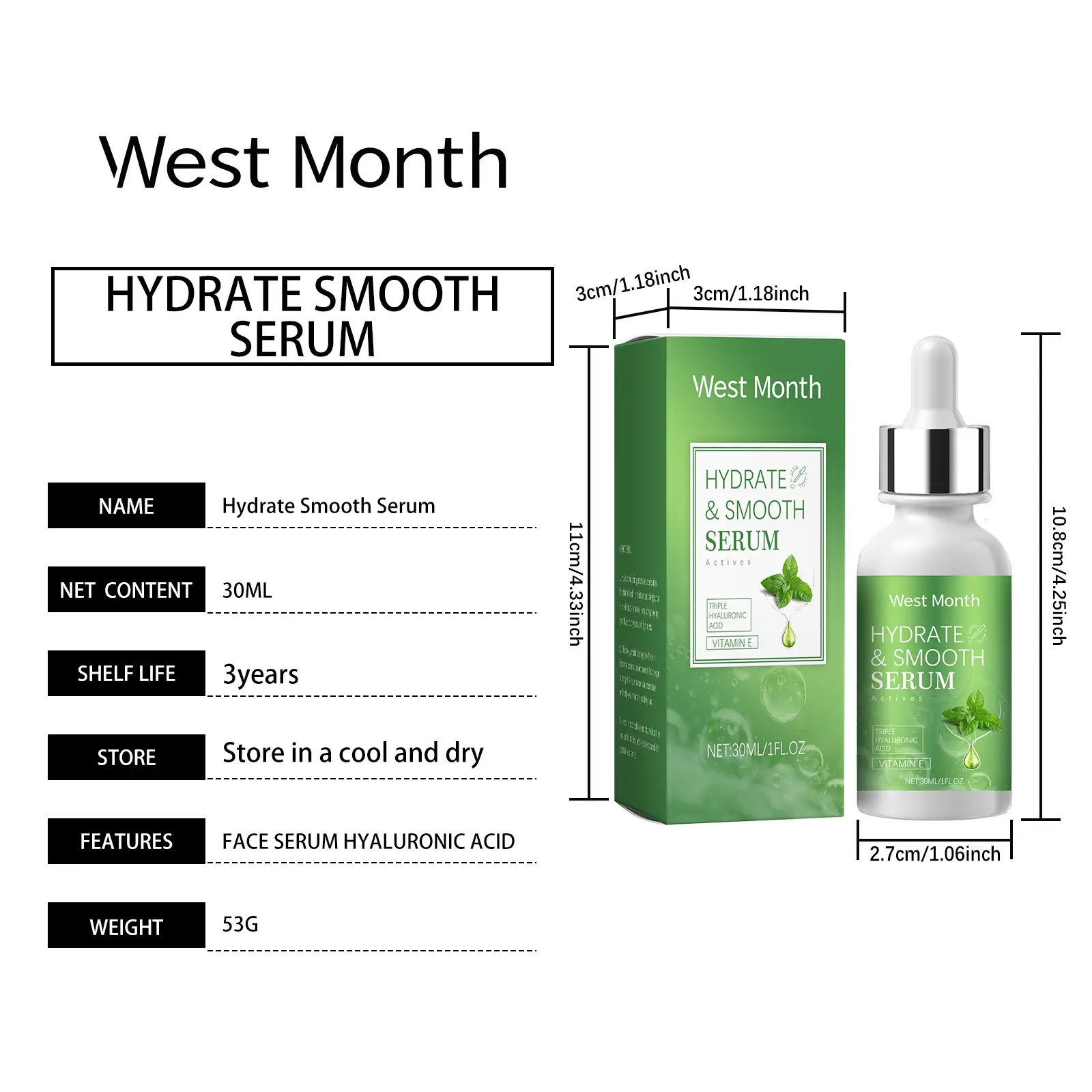 Hyaluronic Acid Serum for Hydrating & Firming - West&Month 1 hyaluronic acid serum facial hydrate brighten firm West Month 589 8745