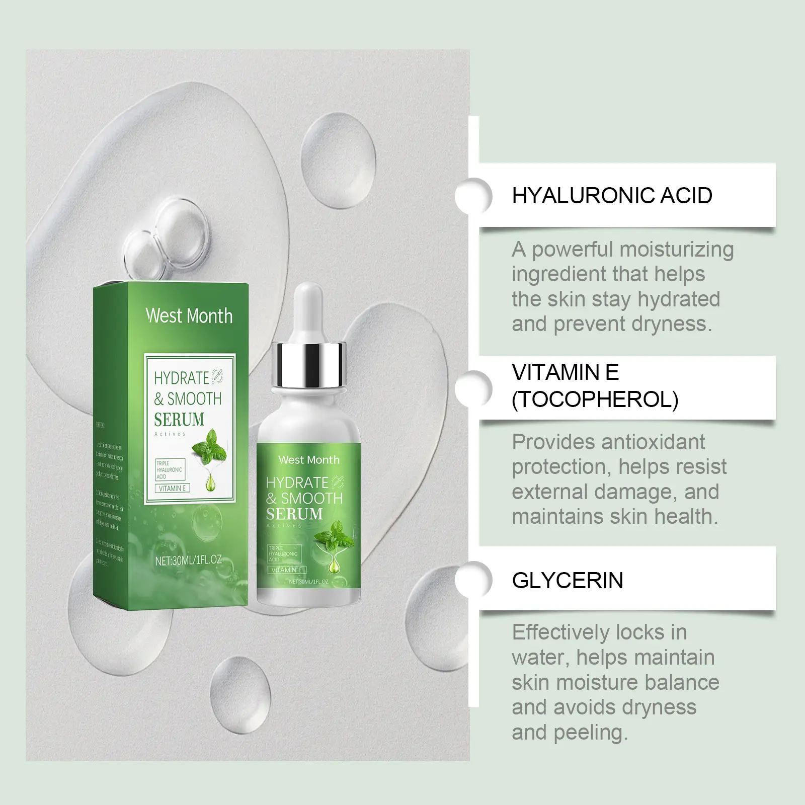 Hyaluronic Acid Serum for Hydrating & Firming - West&Month 8 hyaluronic acid serum facial hydrate brighten firm West Month 589 8747