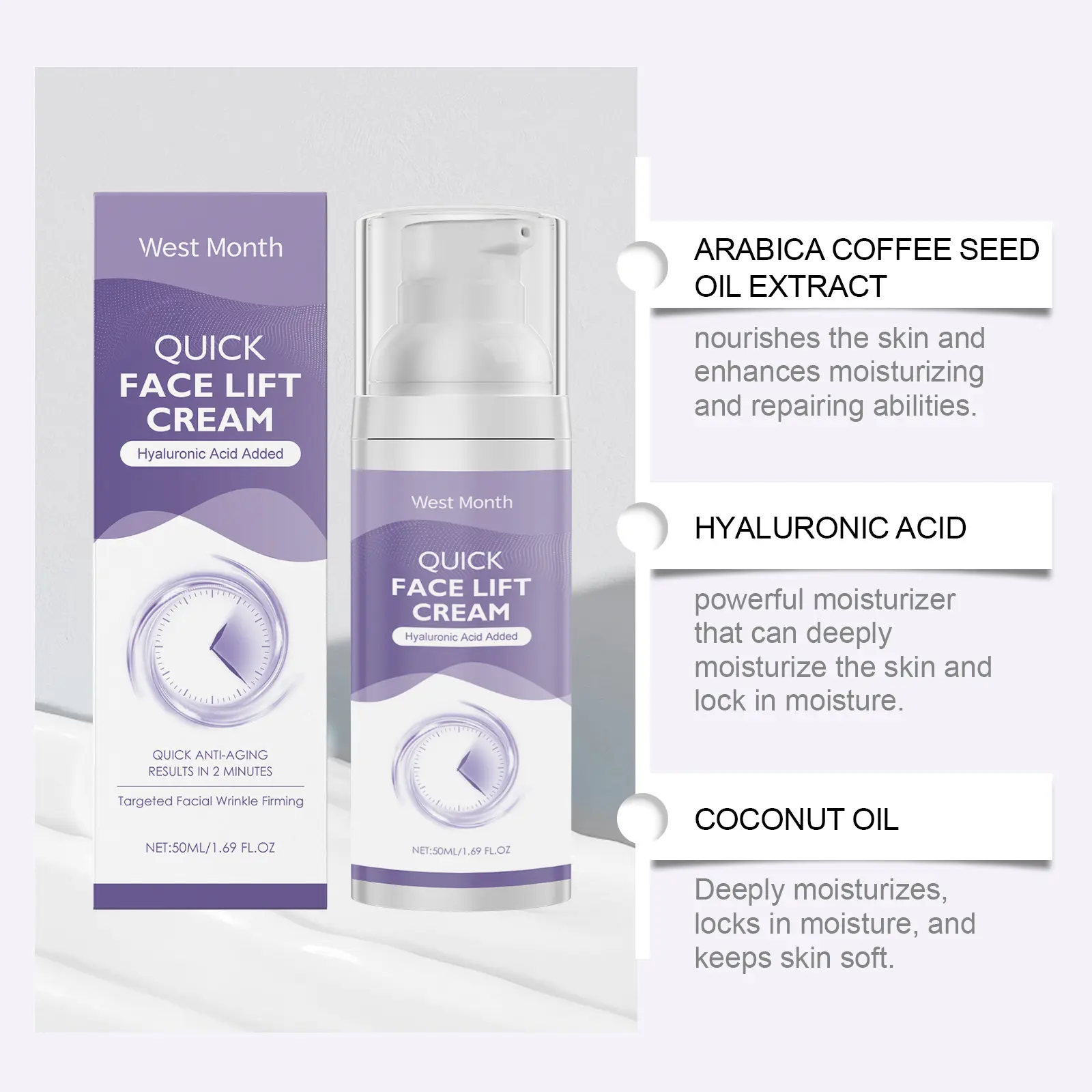 Hyaluronic Acid Hydrating Face Cream for Deep Moisture - West&Month 5 hydrating face cream hyaluronic acid massage West Month 643 9318