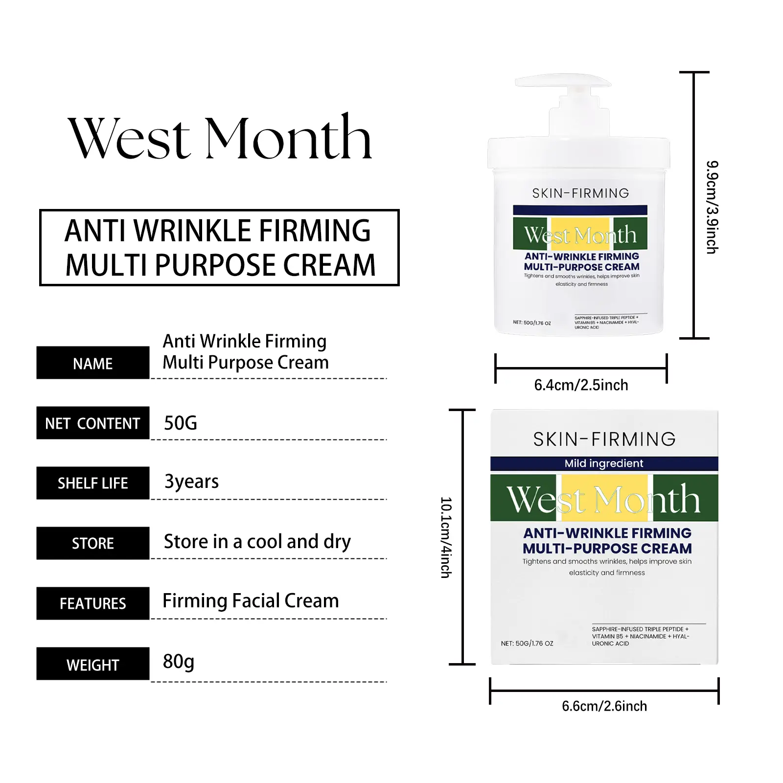 Hydrating Firming Face Cream for Wrinkles & Brightening - West&Month 1 hydrating firming face cream repair brighten West Month 200 3606