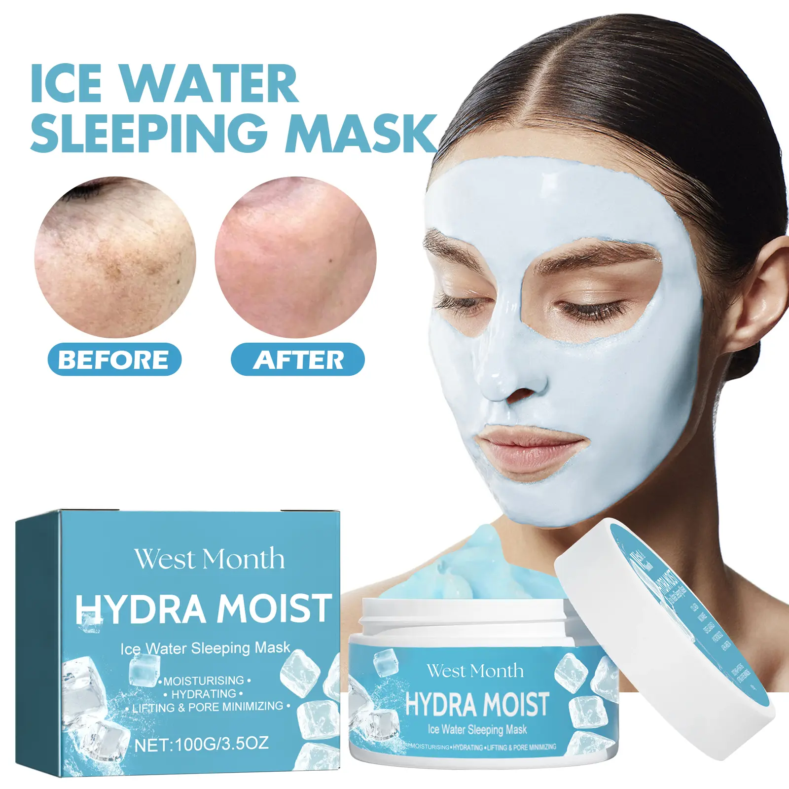 Hydrating Sleep Mask - Overnight Moisturizing Treatment - West&Month 2 hydrating sleep mask clean pores lighten lines West Month 321 5144