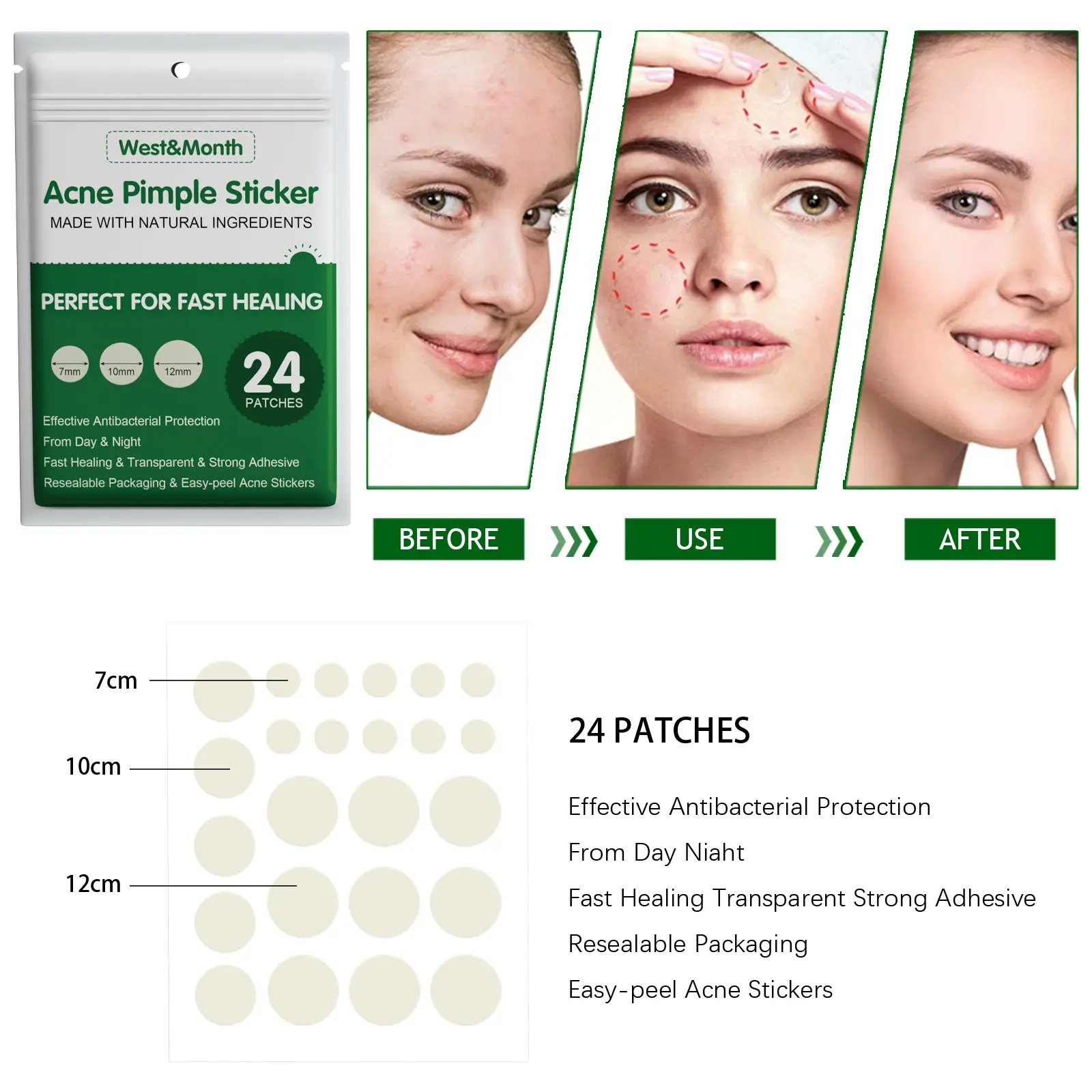 Hydrocolloid Acne Patches - Invisible & Breathable (24 Count) | West&Month 8 hydrocolloid acne patches 24pcs invisible West Month 025 1431