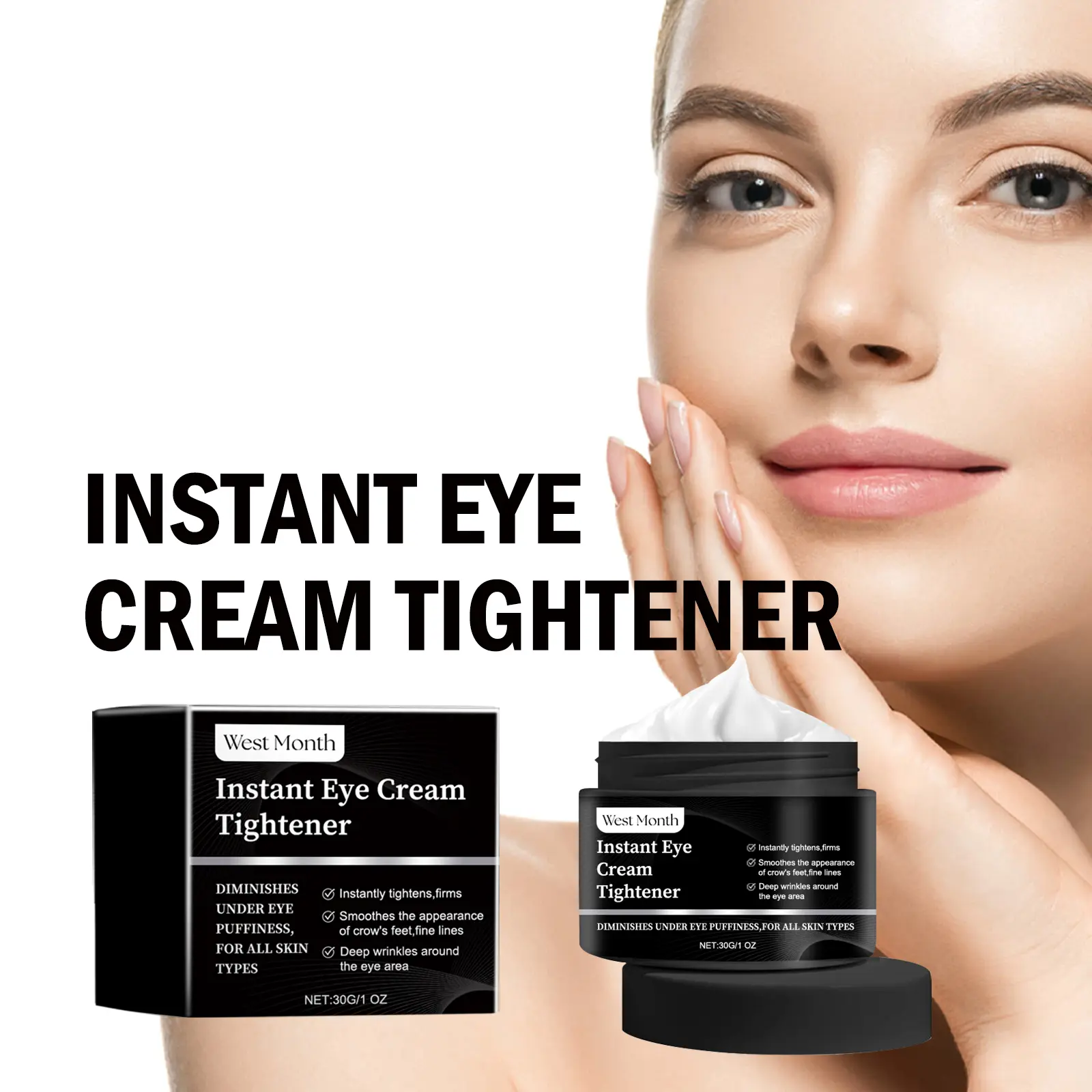 Eye Cream for Dark Circles, Puffiness & Wrinkles - West&Month 2 instant eye tightener moisture nourish repair dark West Month 410 6385