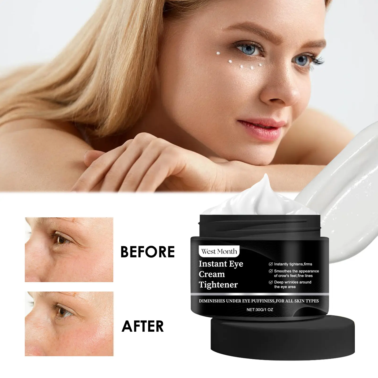 Eye Cream for Dark Circles, Puffiness & Wrinkles - West&Month 8 instant eye tightener moisture nourish repair dark West Month 410 6391