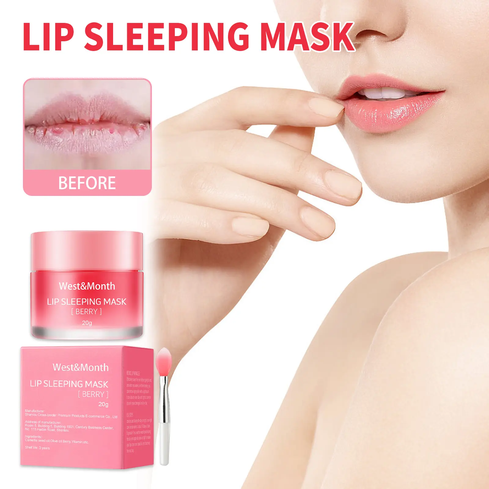 Hydrating Jelly Lip Mask for Night Repair - West&Month 2 jelly lip mask moisturize reduce lip lines West Month 004 11371