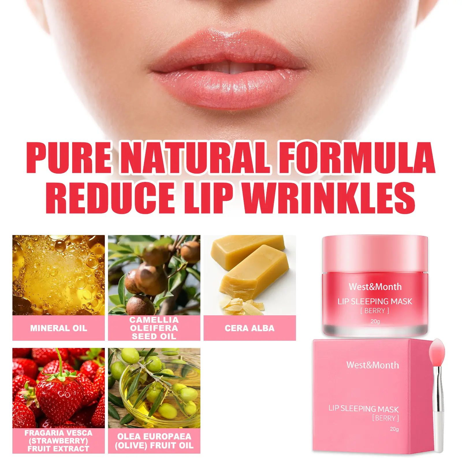 Hydrating Jelly Lip Mask for Night Repair - West&Month 3 jelly lip mask moisturize reduce lip lines West Month 004 11372