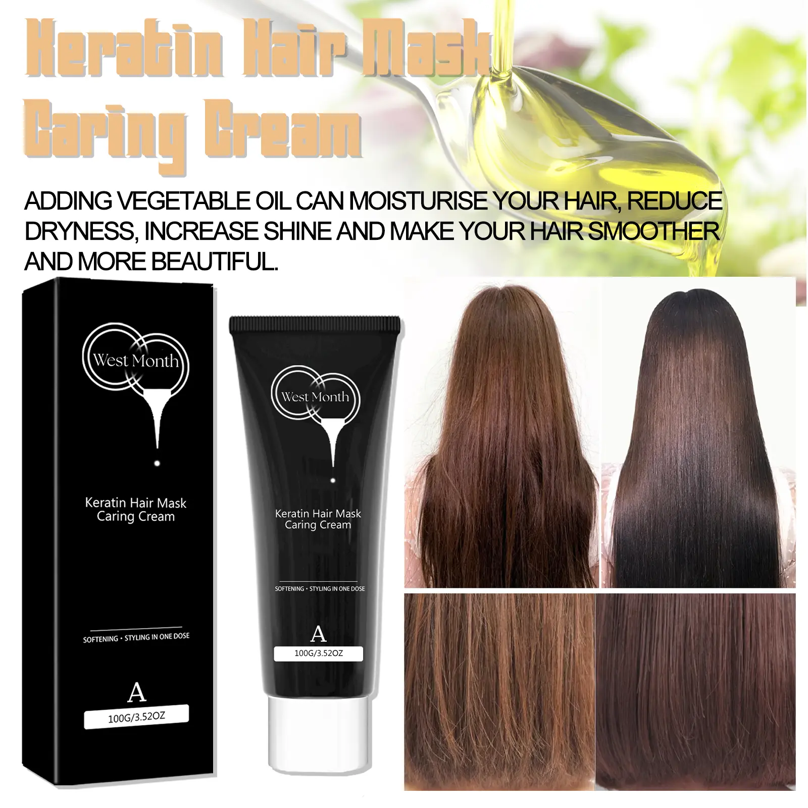 Keratin Hair Mask for Damaged Hair Repair & Hydration West&Month 8 keratin hair mask nourish repair moisturize West Month 434 6721