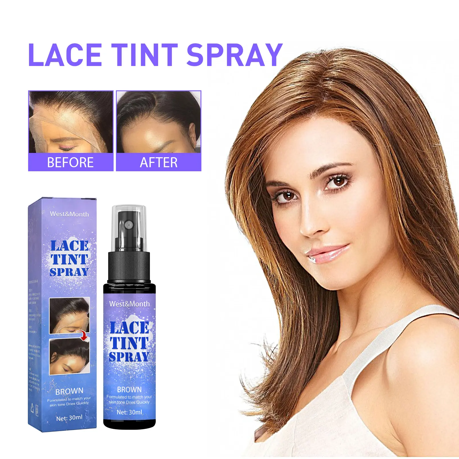 Lace Wig Hair Spray for Seamless Hairline Integration - West&Month 1 lace wig spray hairline seamless integrate West Month 311 5029